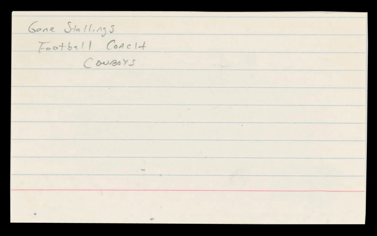 Cowboys Gene Stallings Authentic Signed 3x5 Index Card Autographed BAS #BT03577 - Image 3