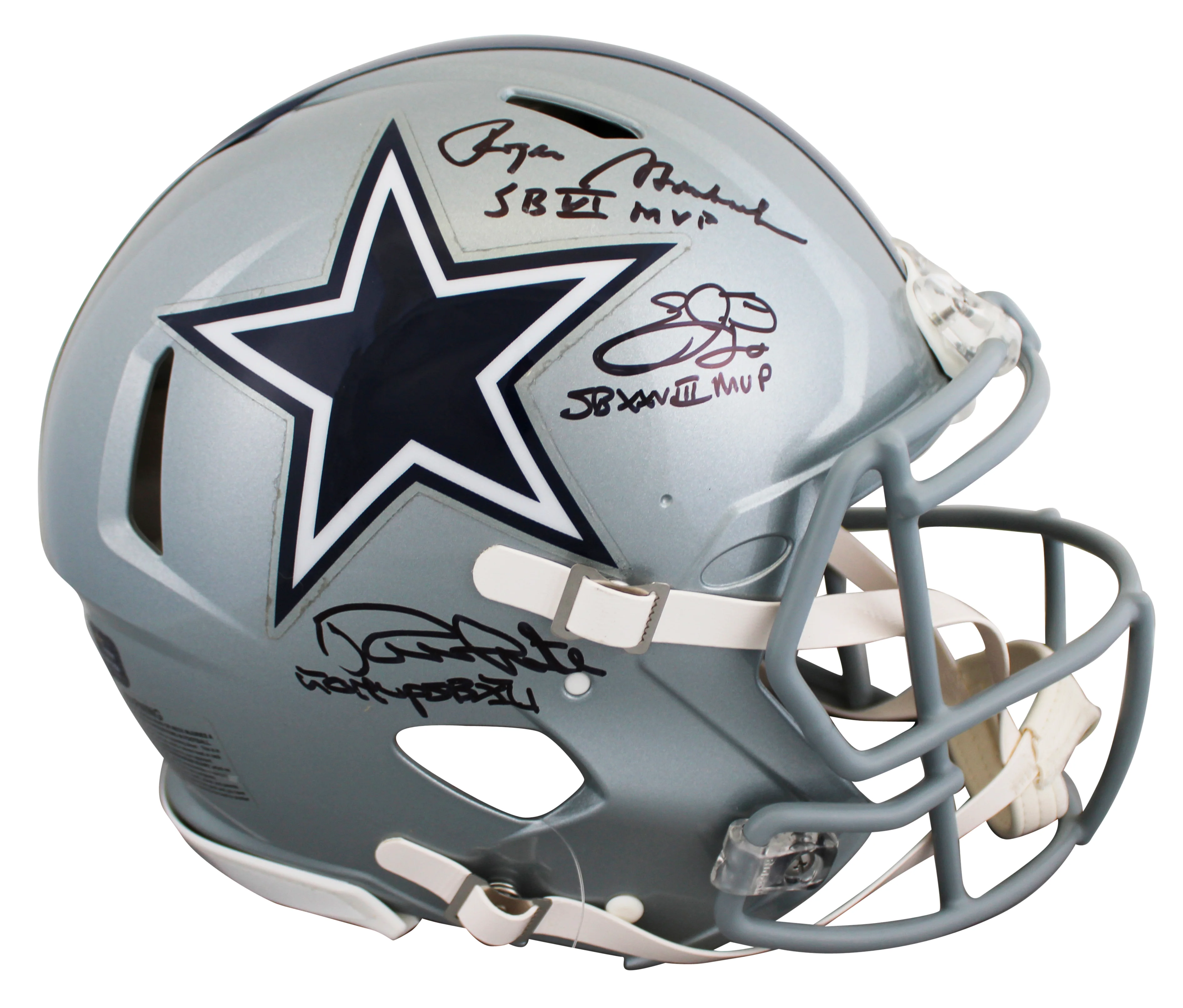 Cowboys SB MVPs (3) Smith, Staubach & White Signed F/S Speed Proline Helmet BAS - Image 2