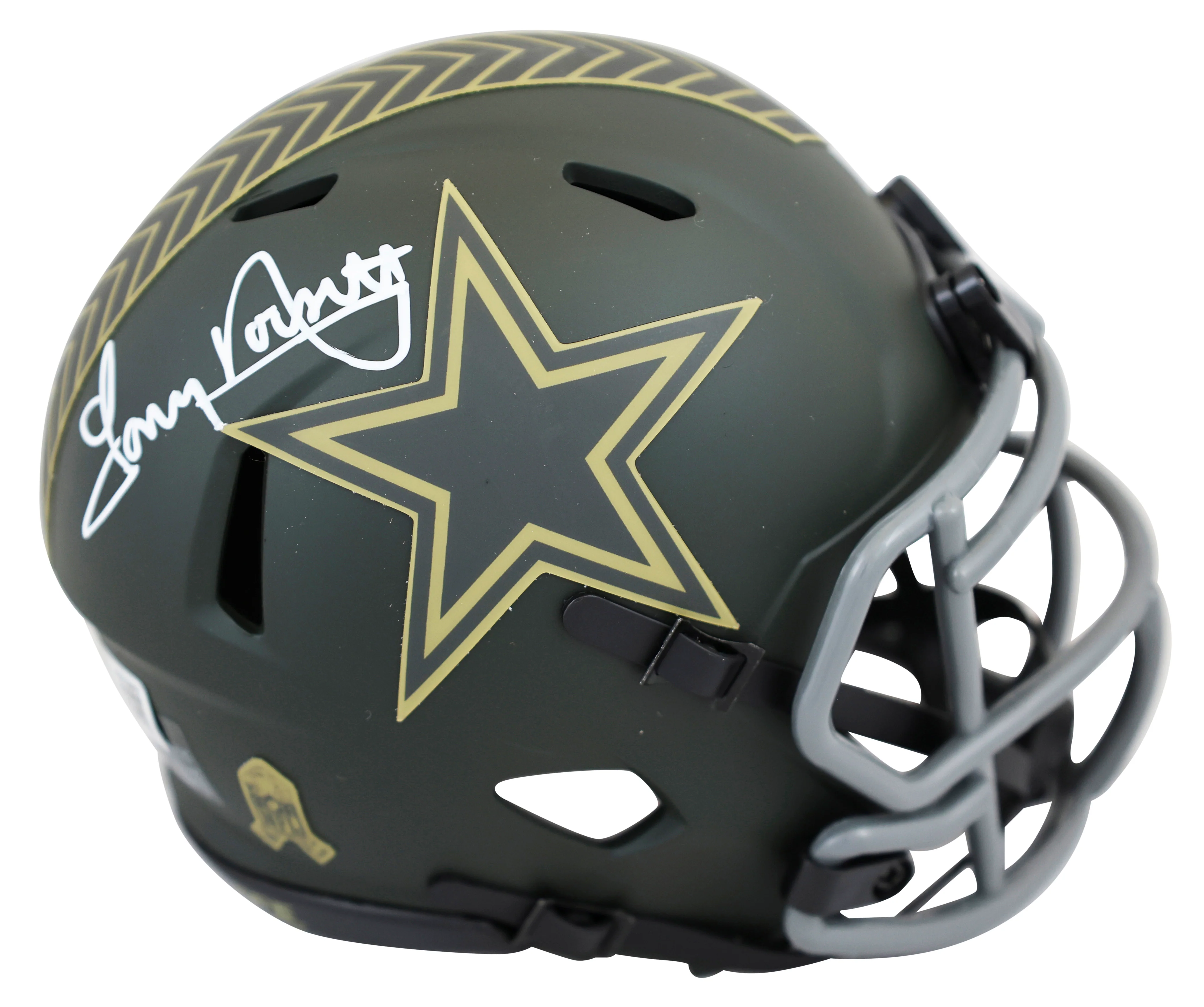 Cowboys Tony Dorsett Signed Salute to Service IV Speed Mini Helmet BAS Witnessed - Image 2