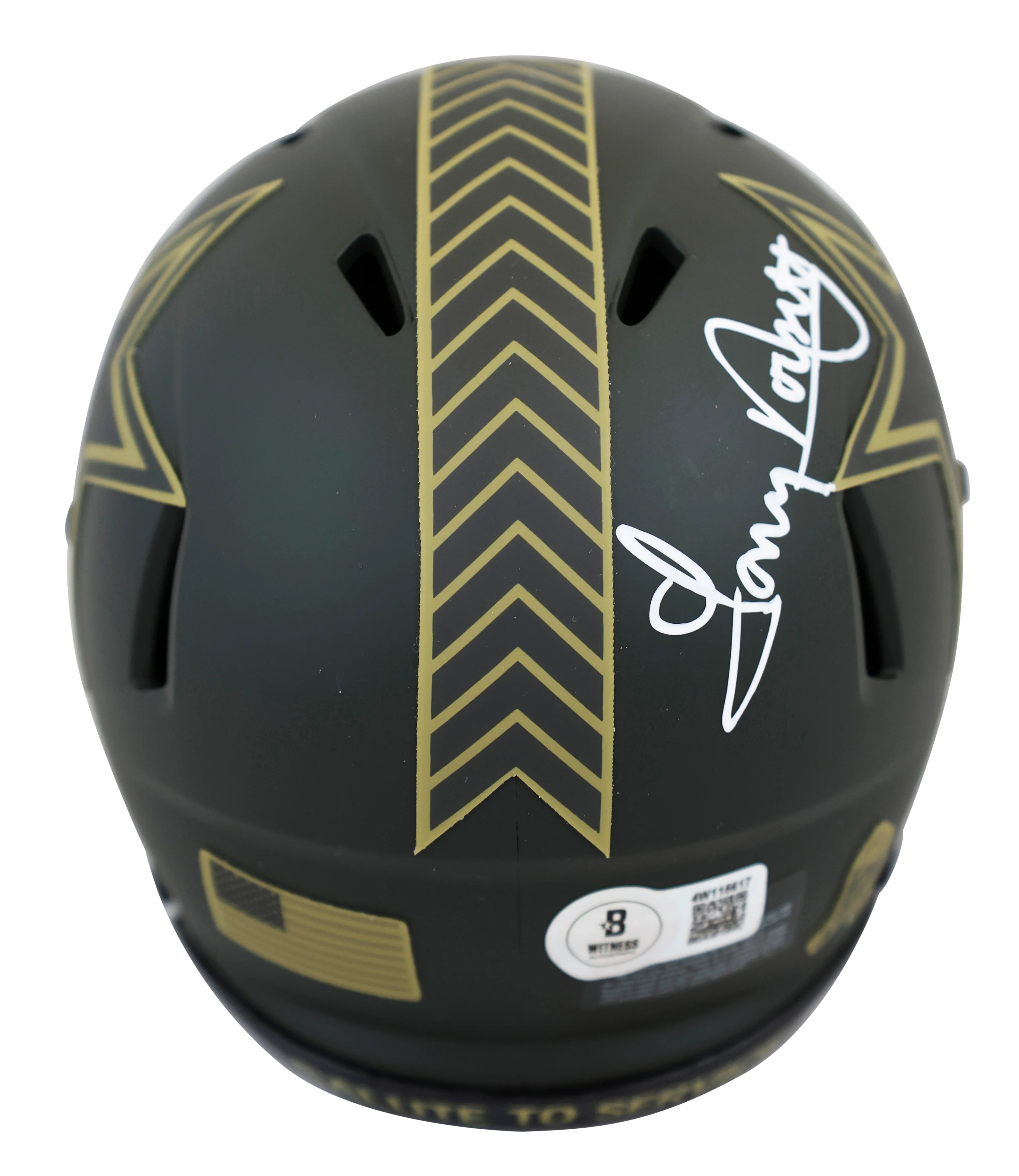 Cowboys Tony Dorsett Signed Salute to Service IV Speed Mini Helmet BAS Witnessed - Image 3