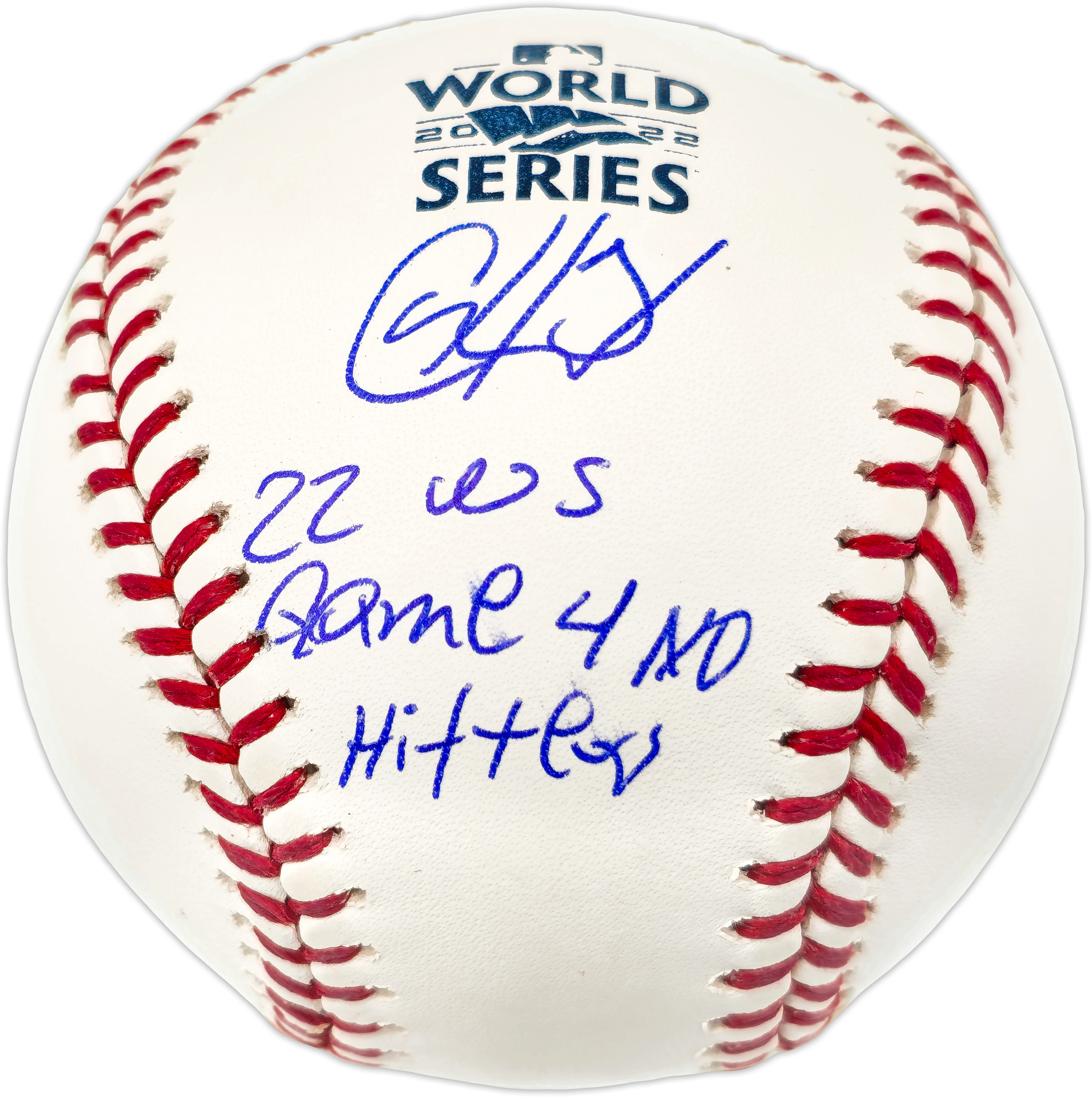 Cristian Javier Autographed Official 2022 World Series Logo Baseball Houston Astros "22 WS Game 4 No Hitter" (Smudged) Beckett BAS Witness #W722632 - Image 2