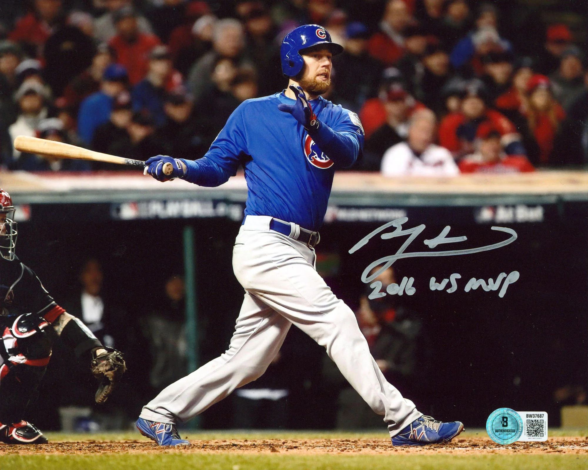 Cubs Ben Zobrist "16 WS MVP" Authentic Signed 8x10 Horizontal Photo BAS - Image 2
