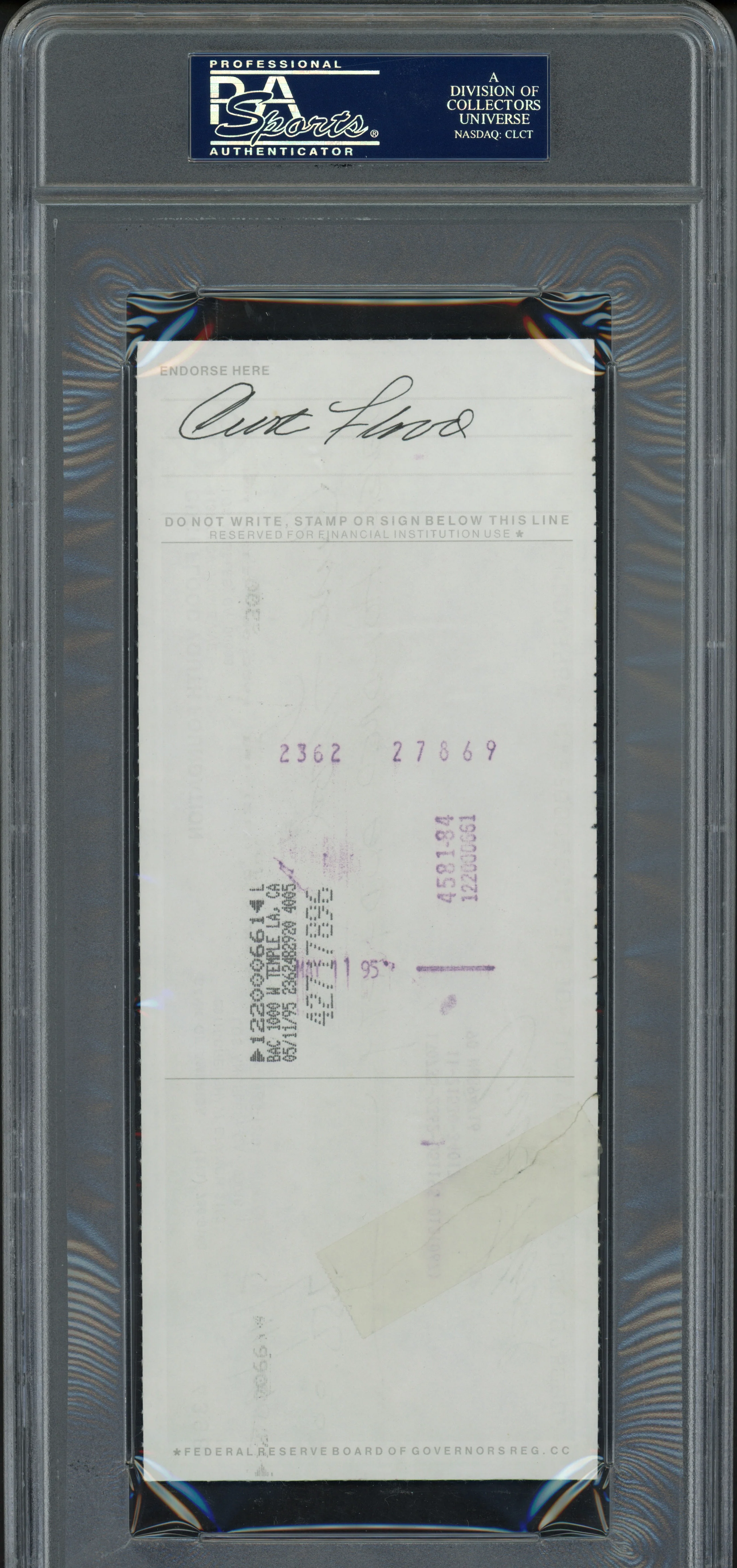 Curt Flood Autographed 3.5x8.5 Check St. Louis Cardinals (Signed Twice) PSA/DNA #83933924 - Image 2