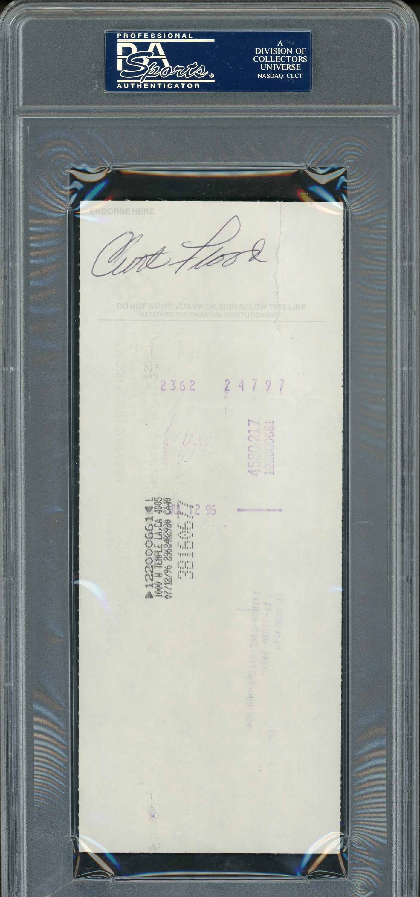 Curt Flood Autographed 3.5x9 Check St. Louis Cardinals Dual Signed PSA/DNA #83933921 - Image 2