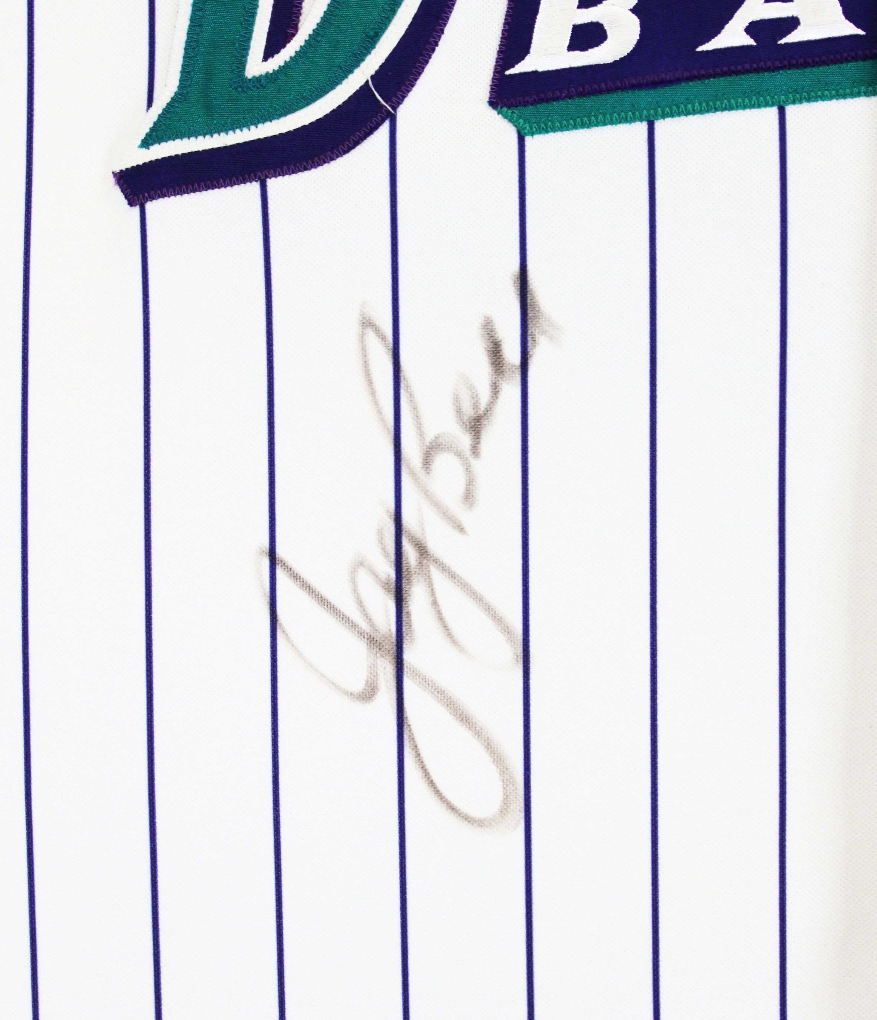 D-Backs Jay Bell Signed Game Used White Pinstripe Rawlings Jersey BAS #BU55007 - Image 4
