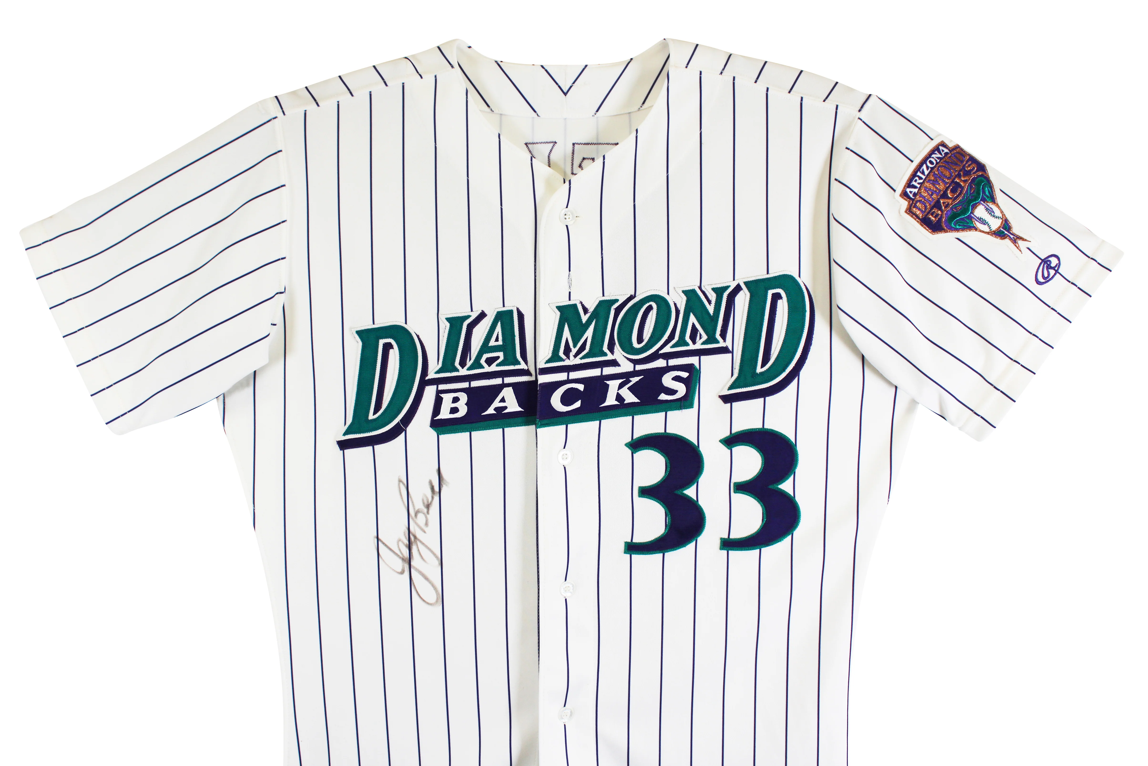 D-Backs Jay Bell Signed Game Used White Pinstripe Rawlings Jersey BAS #BU55007 - Image 5