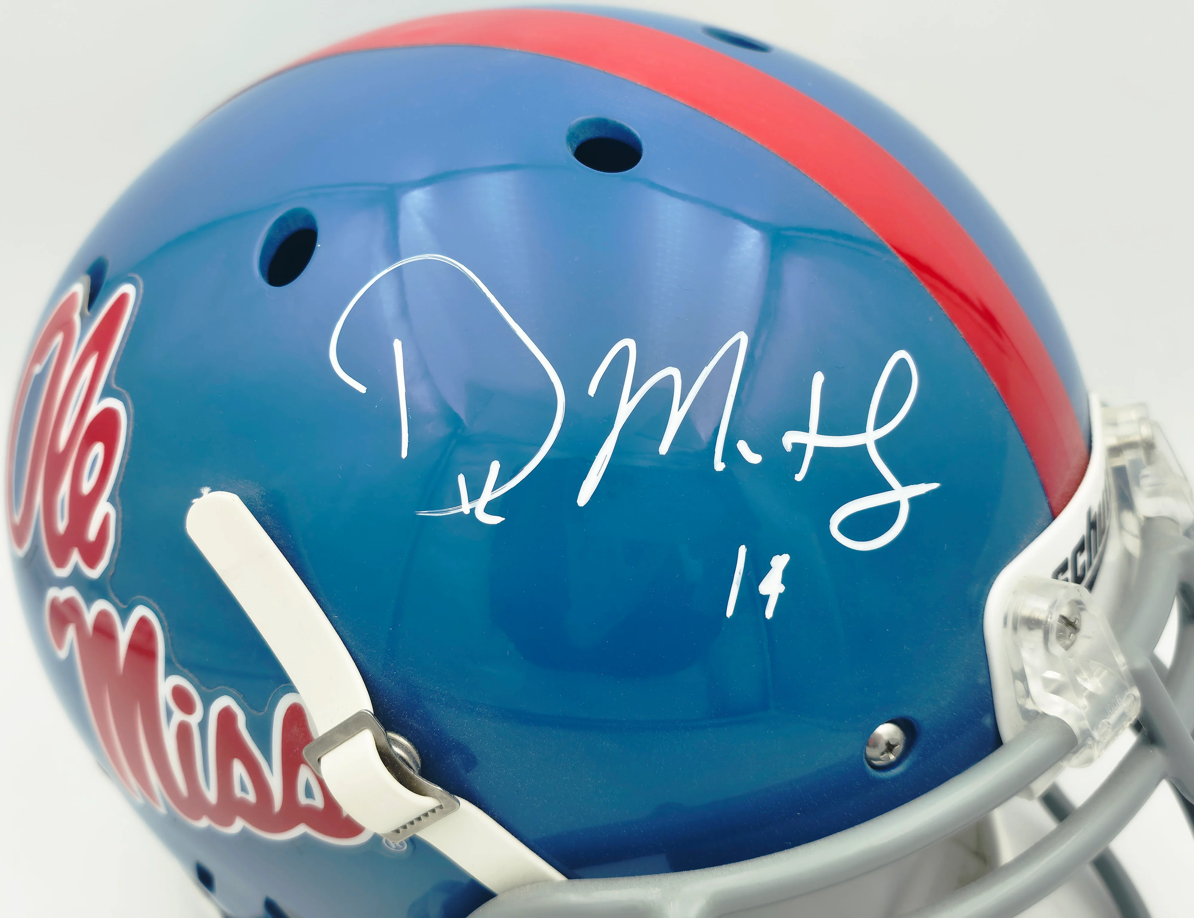 D.K. Metcalf Autographed Ole Mise Blue Full Size Authentic Helmet Fanatics Holo #A664277 - Image 2