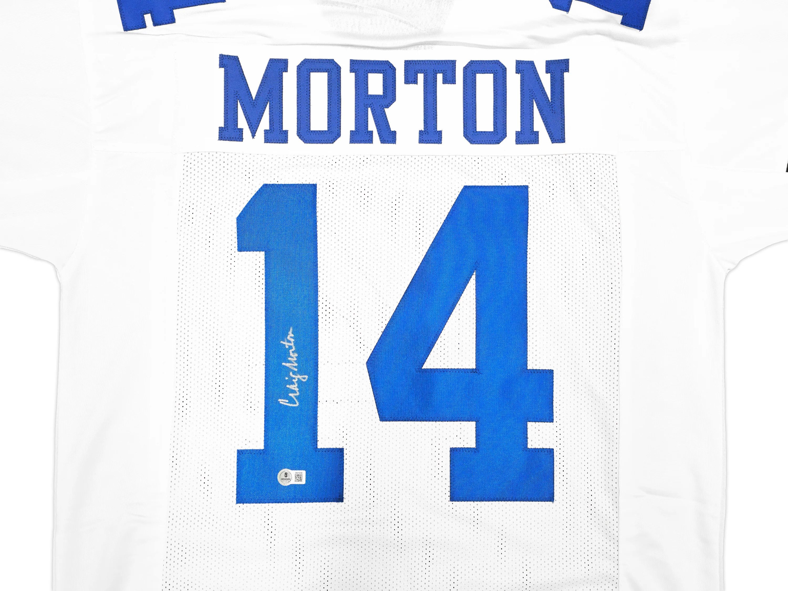 Dallas Cowboys Craig Morton Autographed White & Blue Jersey Beckett BAS QR Stock #233738 - Image 3
