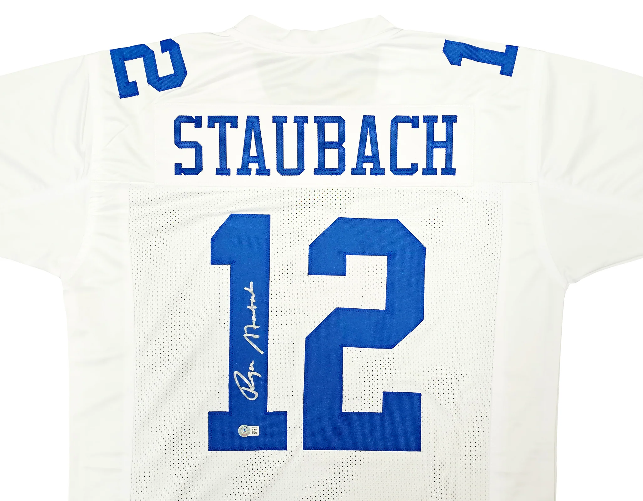 Dallas Cowboys Roger Staubach Autographed White Jersey Beckett BAS Witness Stock #212673 - Image 3