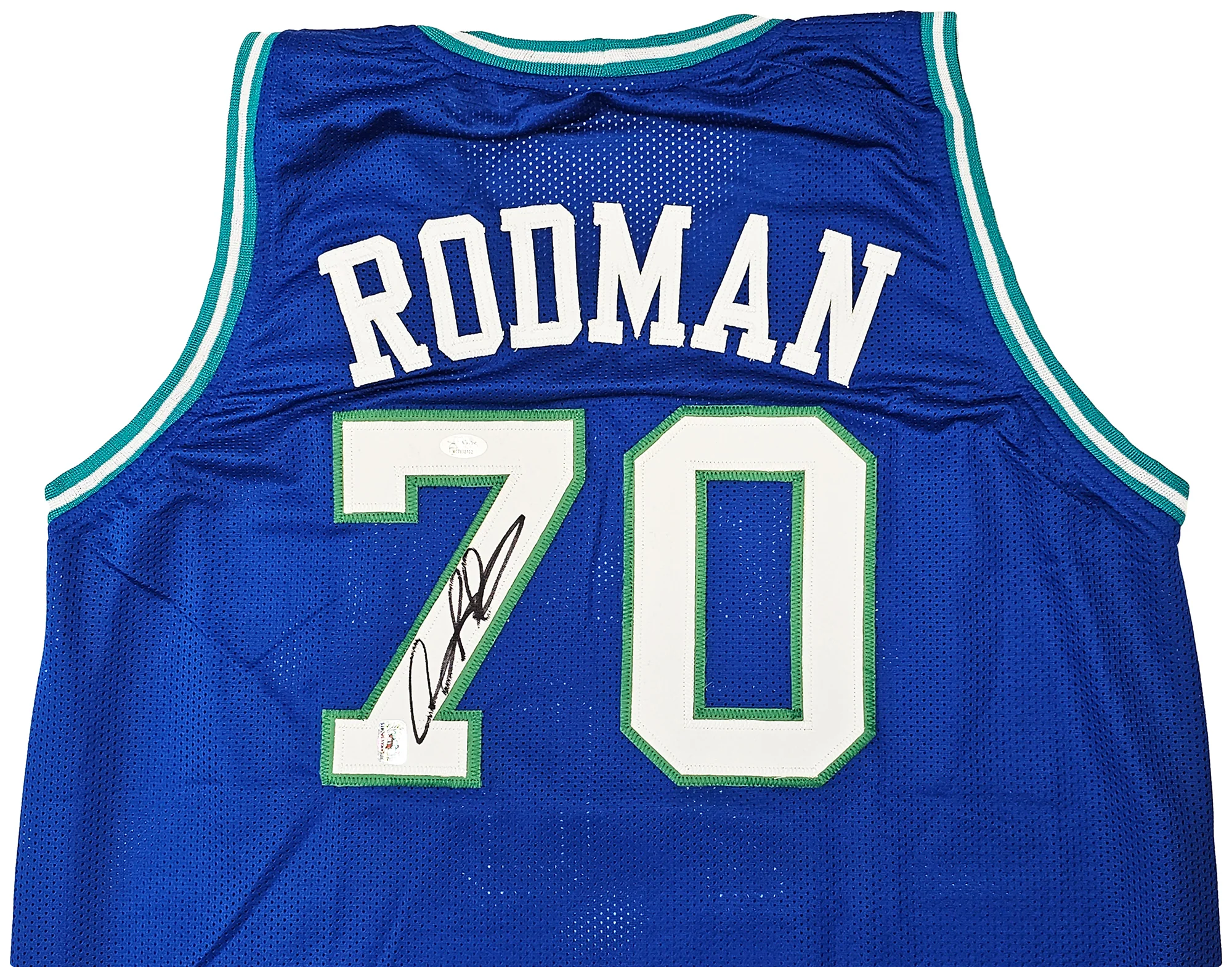 Dallas Mavericks Dennis Rodman Autographed Blue Jersey JSA Stock #215729 - Image 3