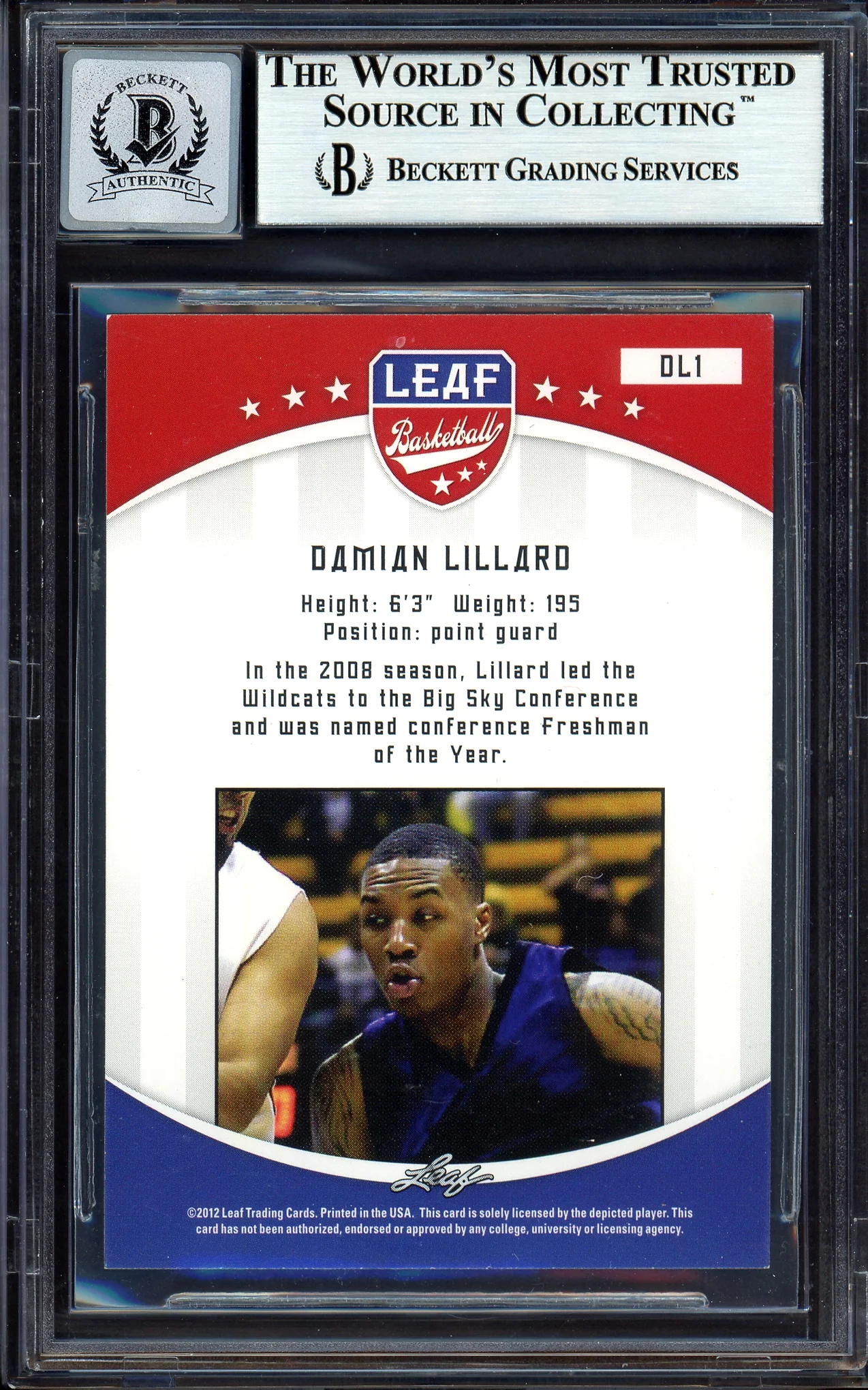 Damian Lillard Autographed 2012-13 Leaf Rookie Card #DL1 Portland Trail Blazers Auto Grade Gem Mint 10 Beckett BAS #13605440 - Image 2