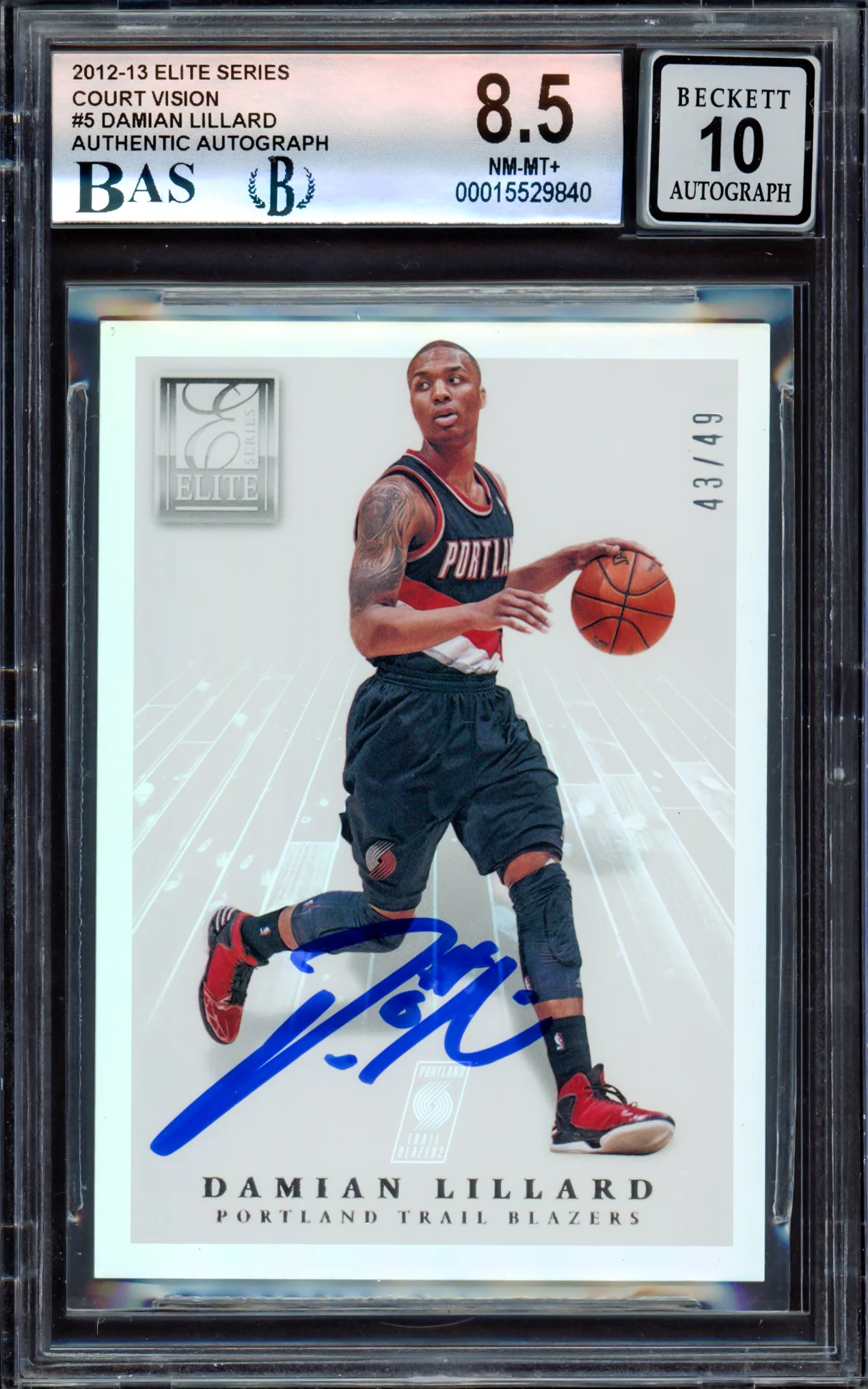 Damian Lillard Autographed 2012-13 Panini Elite Court Vision Rookie Card #5 Portland Trail Blazers BGS 8.5 Auto Grade Gem Mint 10 #43/49 Beckett BAS #15529840 - Image 3