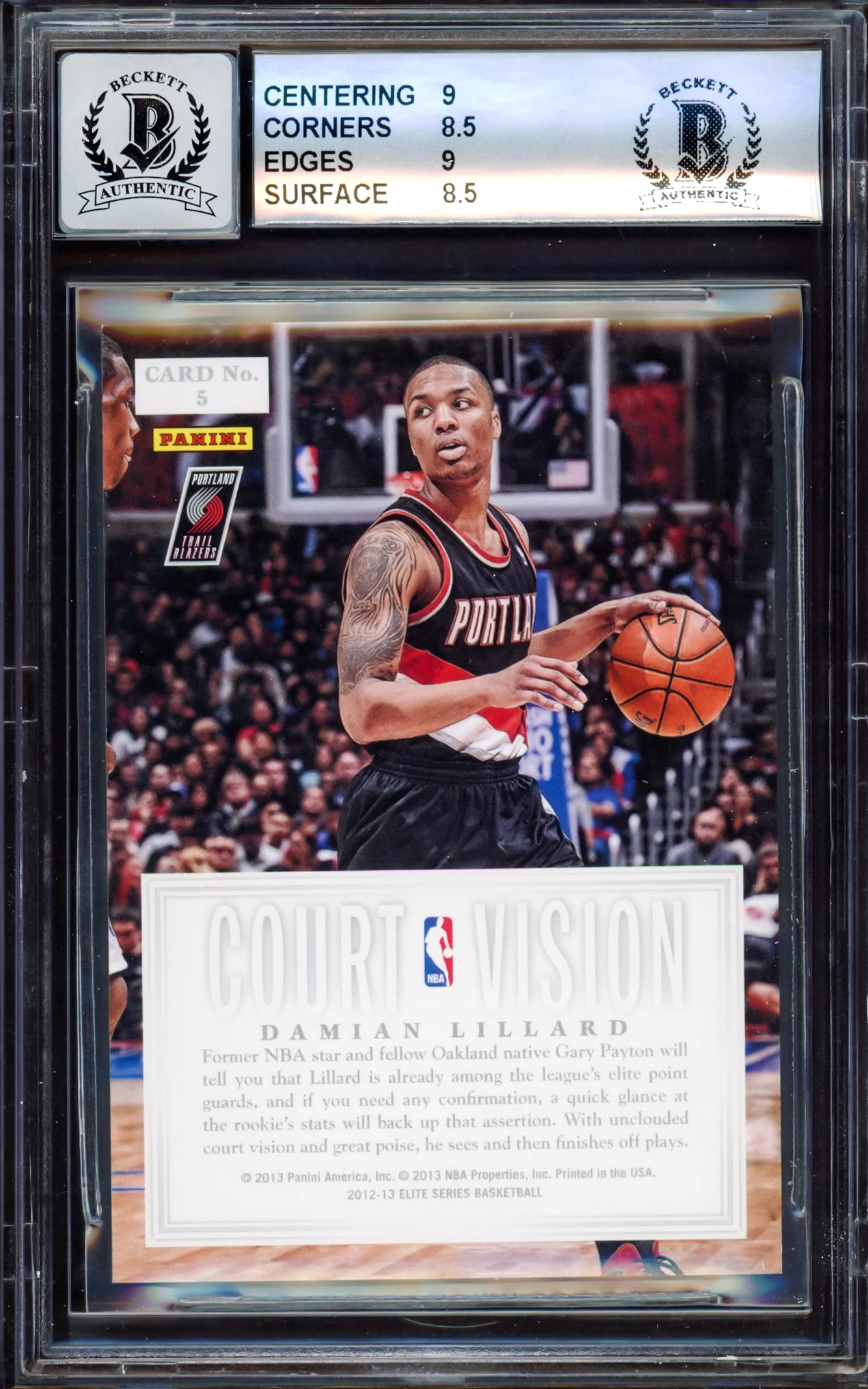 Damian Lillard Autographed 2012-13 Panini Elite Court Vision Rookie Card #5 Portland Trail Blazers BGS 8.5 Auto Grade Gem Mint 10 #43/49 Beckett BAS #15529840 - Image 4