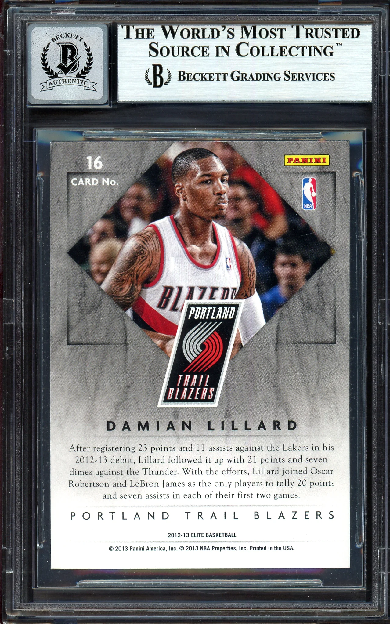 Damian Lillard Autographed 2012-13 Panini Elite Rookie Card #16 Portland Trail Blazers Auto Grade Gem Mint 10 Beckett BAS #13605394 - Image 2