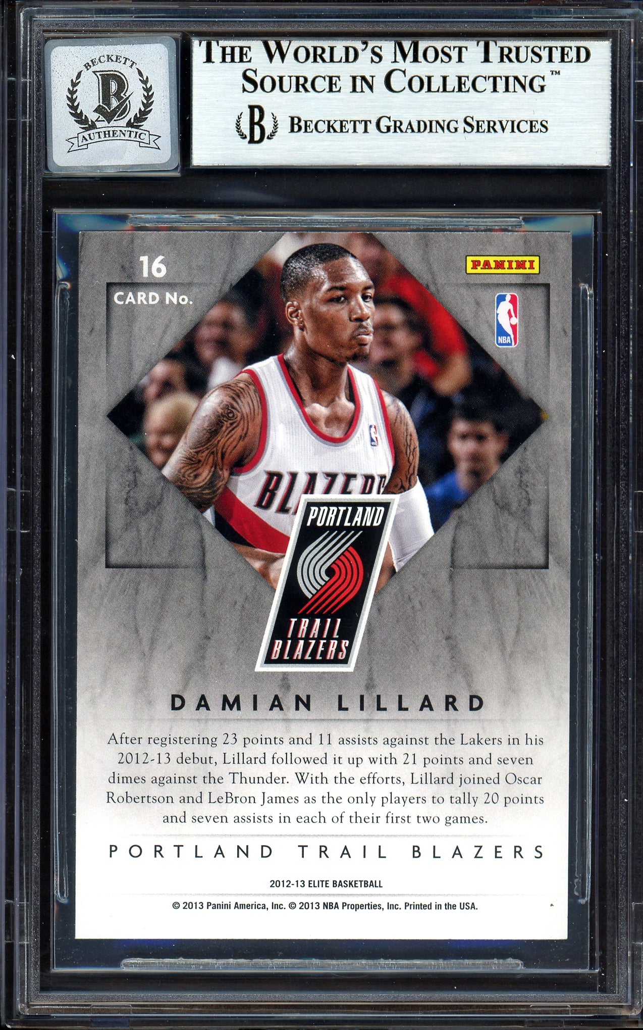 Damian Lillard Autographed 2012-13 Panini Elite Rookie Card #16 Portland Trail Blazers Auto Grade Gem Mint 10 Beckett BAS #13605395 - Image 2