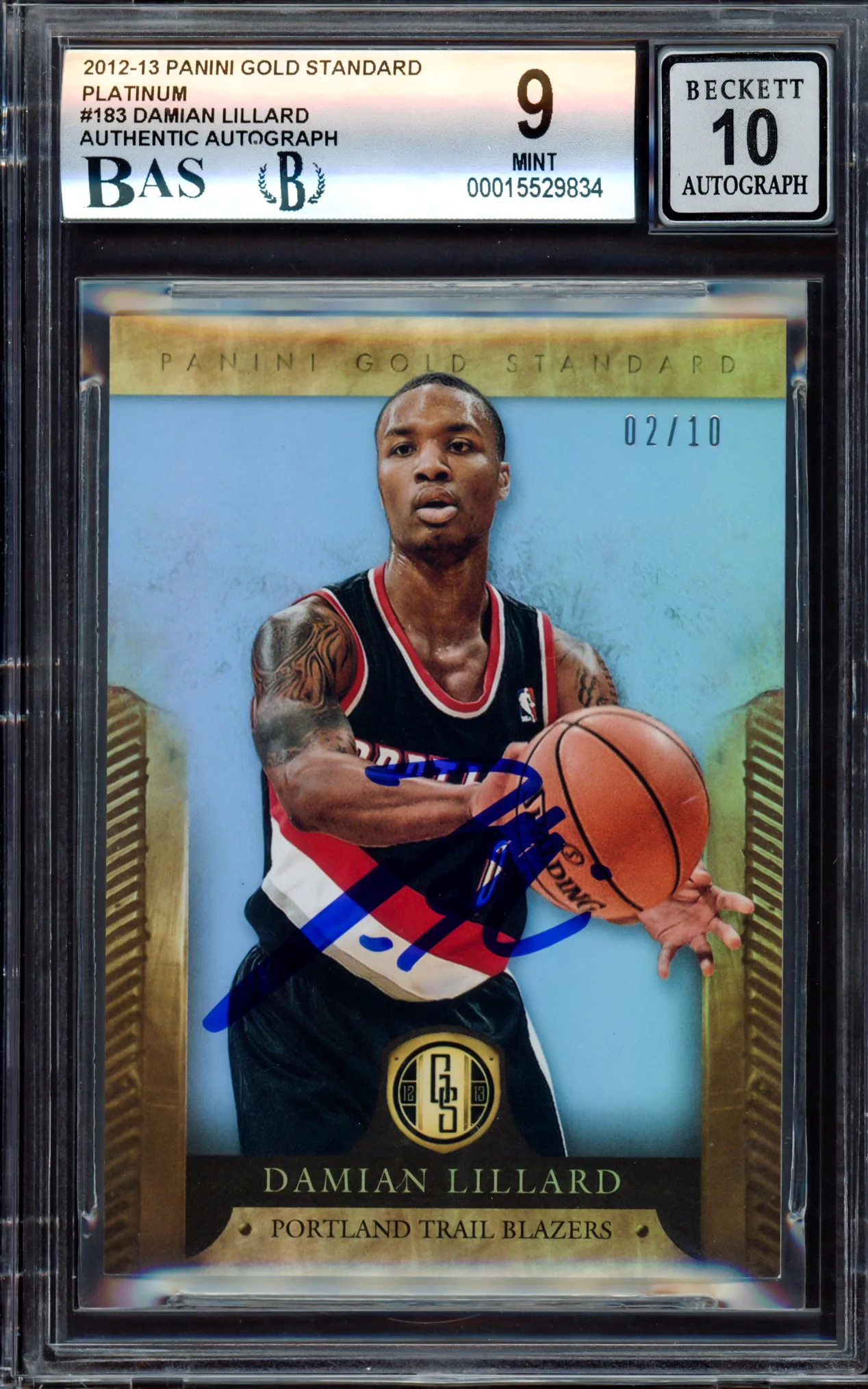 Damian Lillard Autographed 2012-13 Panini Gold Standard Platinum Rookie Card #183 Portland Trail Blazers BGS 9 Auto Grade Gem Mint 10 #2/10 Beckett BAS #15529834 - Image 3