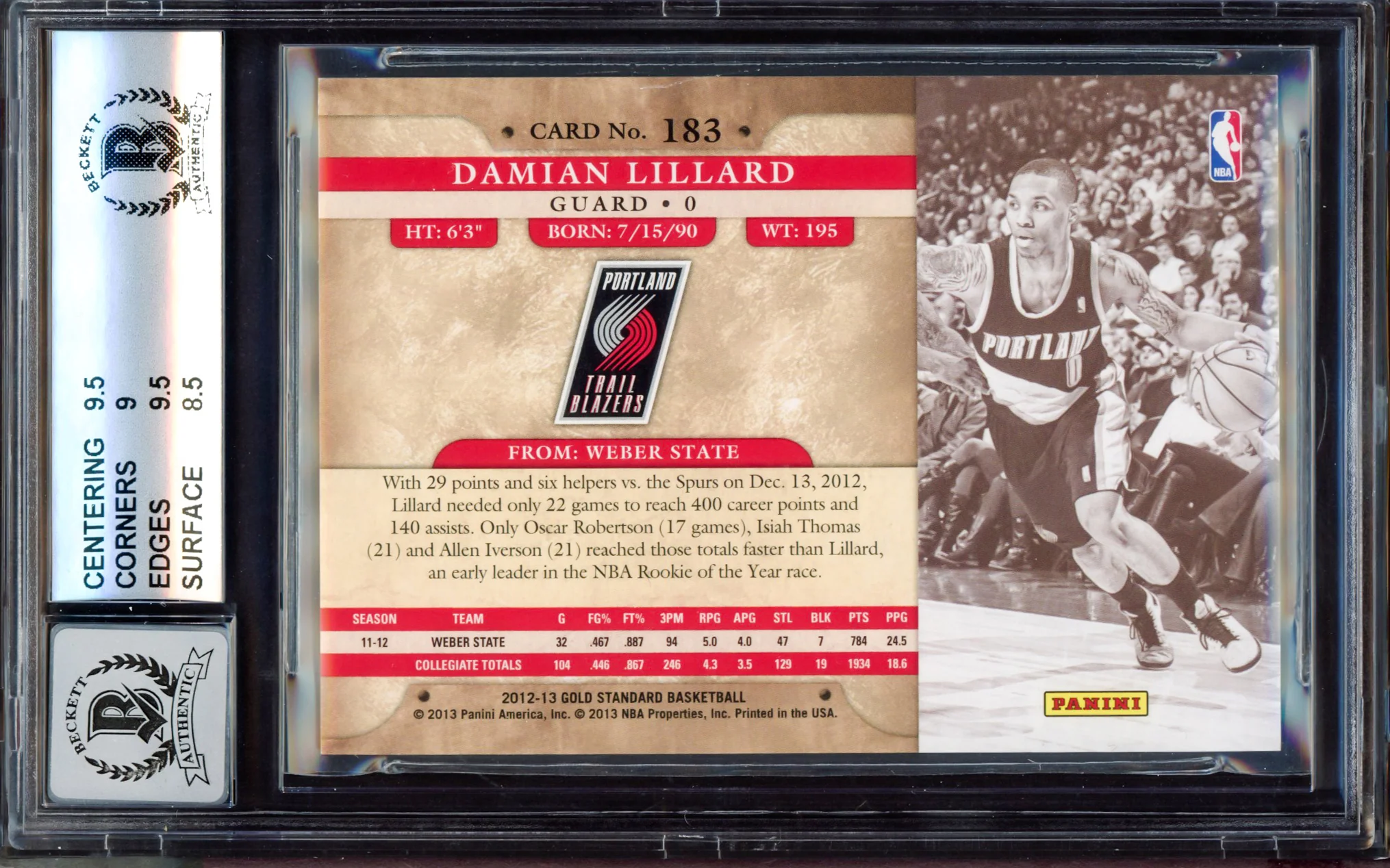 Damian Lillard Autographed 2012-13 Panini Gold Standard Platinum Rookie Card #183 Portland Trail Blazers BGS 9 Auto Grade Gem Mint 10 #2/10 Beckett BAS #15529834 - Image 4