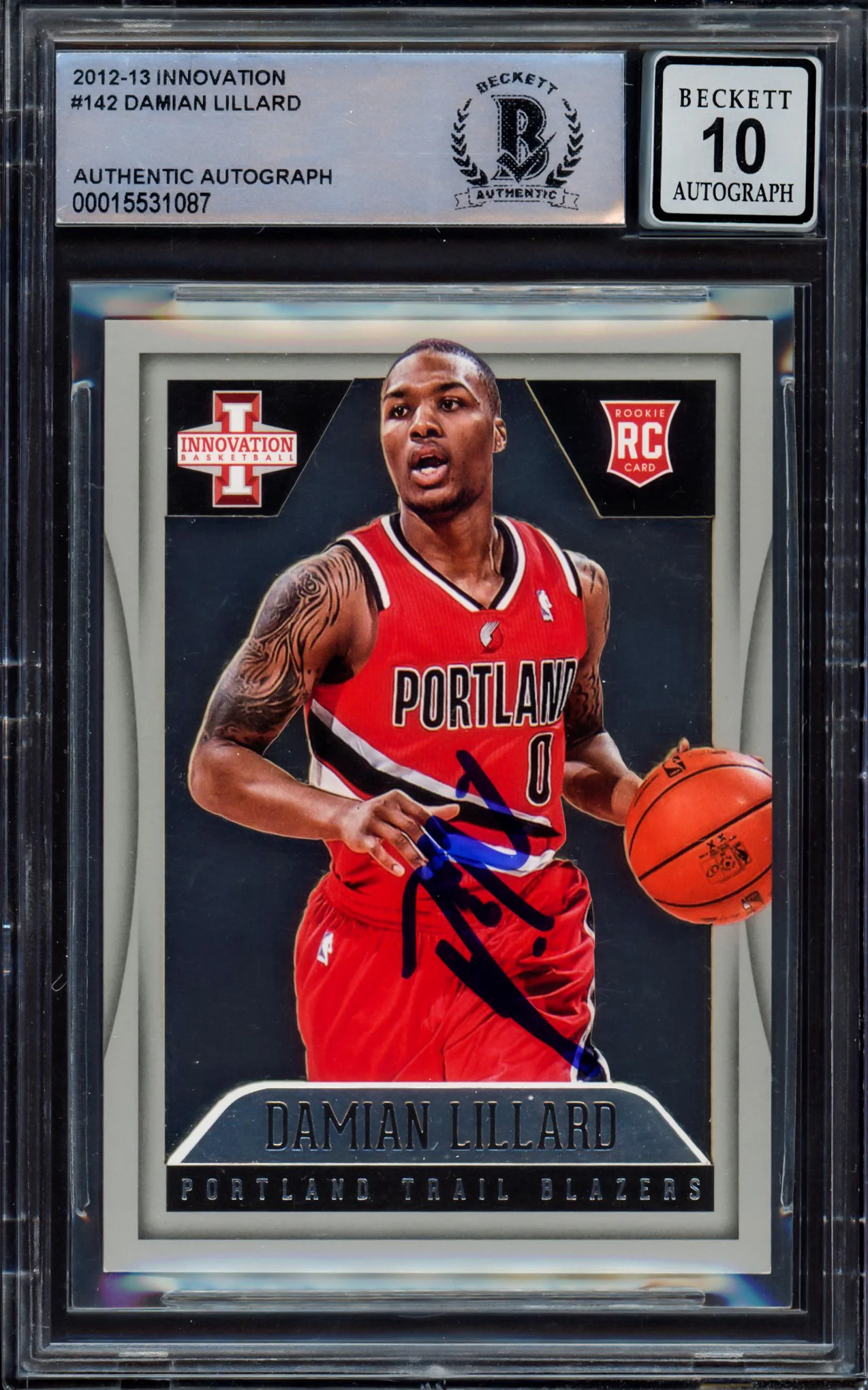 Damian Lillard Autographed 2012-13 Panini Innovation Rookie Card #142 Portland Trail Blazers Auto Grade Gem Mint 10 #34/349 Beckett BAS #15531087 - Image 2