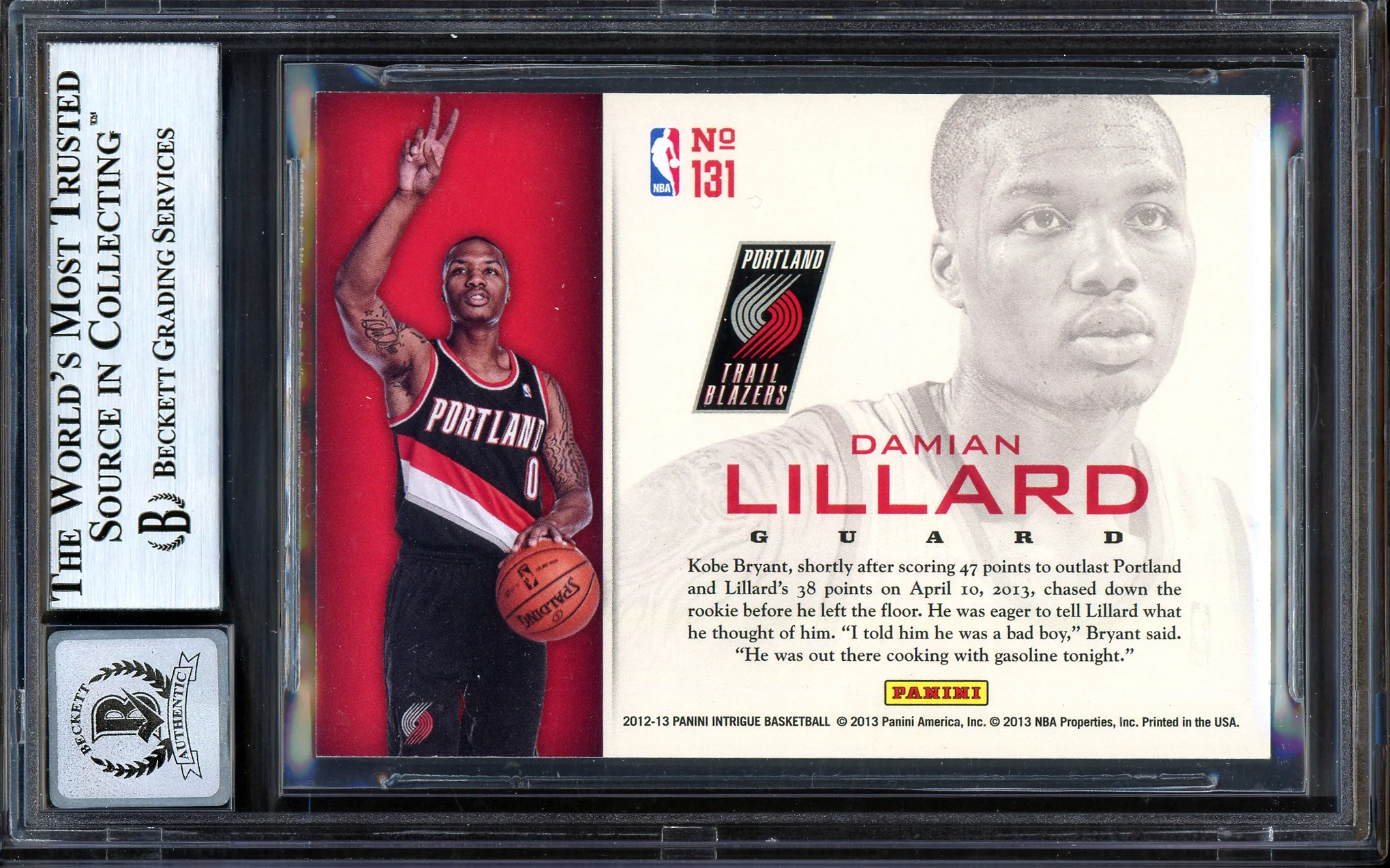 Damian Lillard Autographed 2012-13 Panini Intrigue Rookie Card #131 Portland Trail Blazers Auto Grade Gem Mint 10 Beckett BAS #13605400 - Image 2