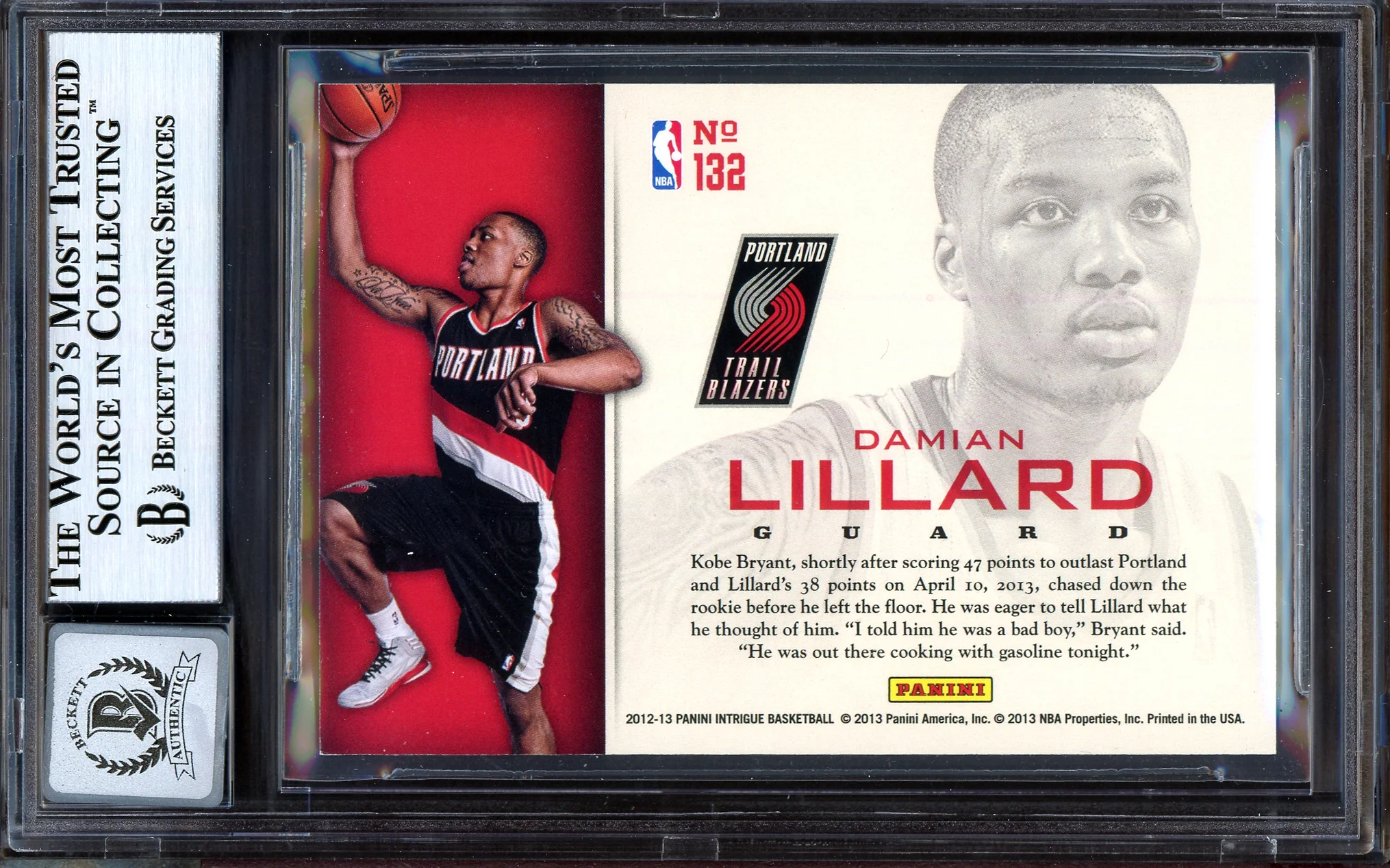 Damian Lillard Autographed 2012-13 Panini Intrigue Rookie Card #132 Portland Trail Blazers Auto Grade Gem Mint 10 Beckett BAS #13605401 - Image 2