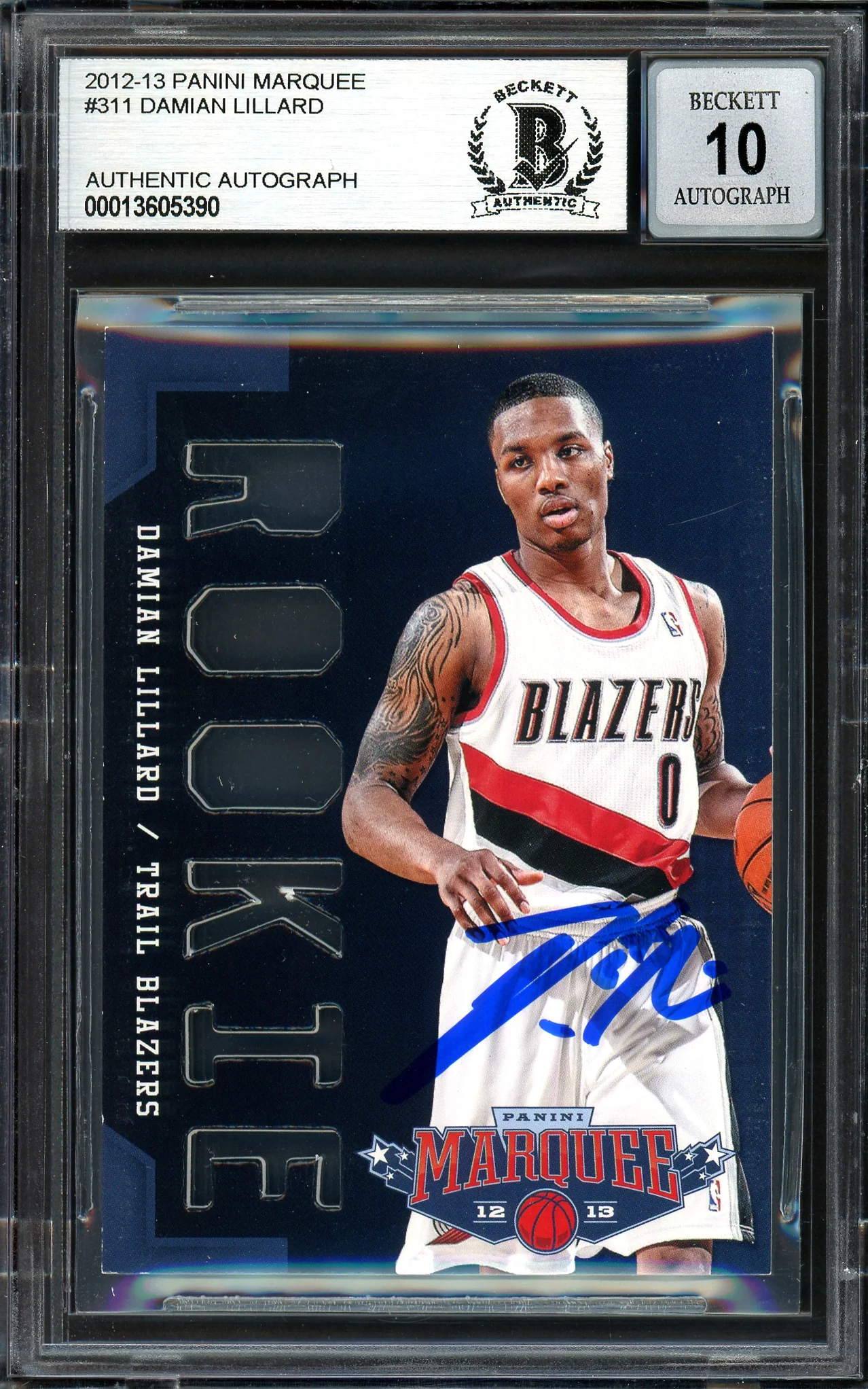 Damian Lillard Autographed 2012-13 Panini Marquee Rookie Card #311 Portland Trail Blazers Auto Grade Gem Mint 10 Beckett BAS #13605390