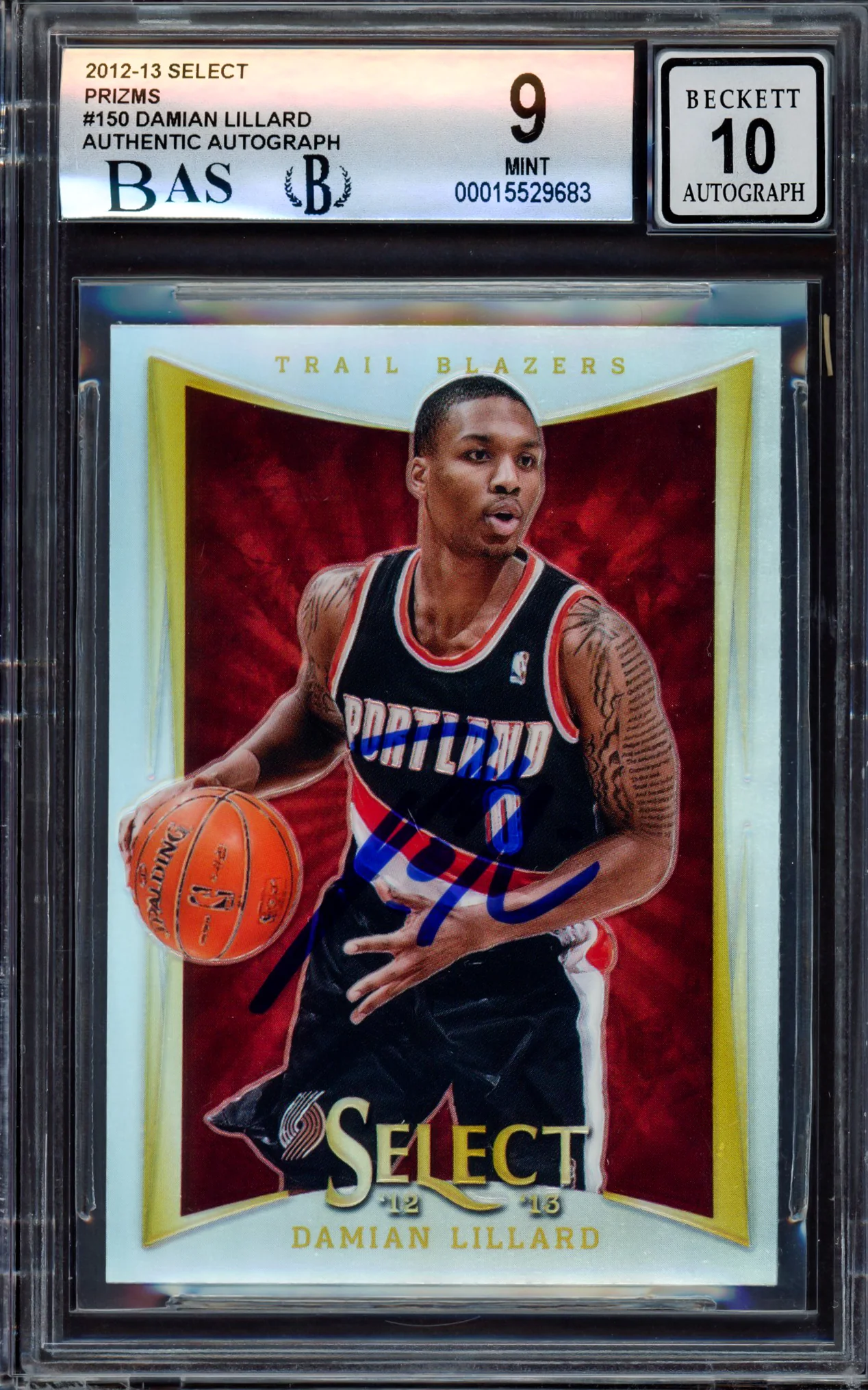 Damian Lillard Autographed 2012-13 Select Prizms Rookie Card #150 Portland Trail Blazers BGS 9 Auto Grade Gem Mint 10 Beckett BAS #15529683 - Image 3
