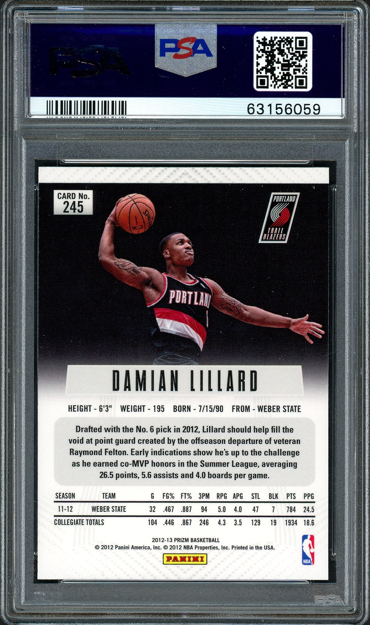 Damian Lillard Autographed 2012-13 Panini Prizm Rookie Card #245 Portland Trail Blazers PSA 10 Auto Grade Mint 9 On Card PSA/DNA #63156059 - Image 3