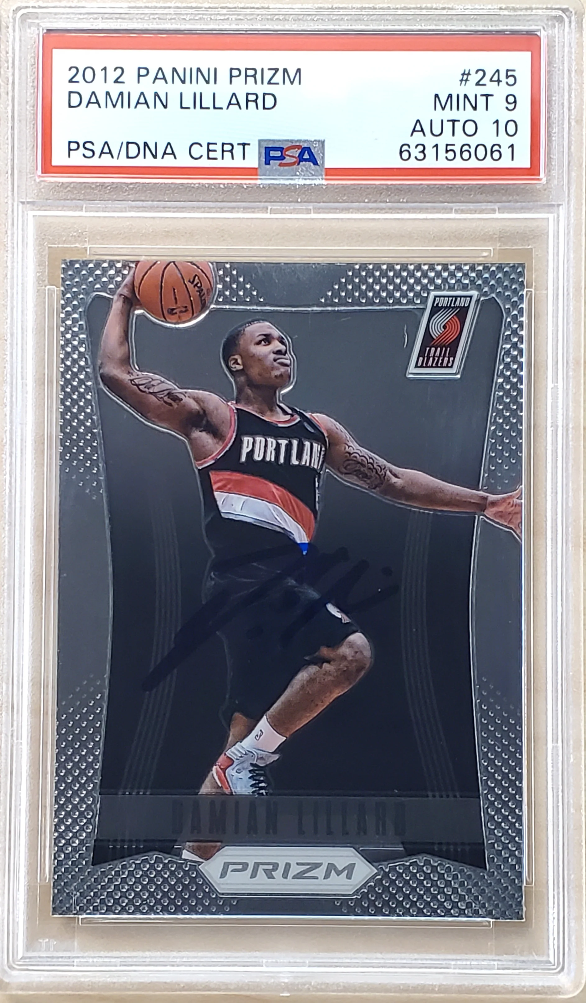 Damian Lillard Autographed 2012-13 Panini Prizm Rookie Card #245 Portland Trail Blazers PSA 9 Auto Grade Gem Mint 10 On Card PSA/DNA #63156061 - Image 2