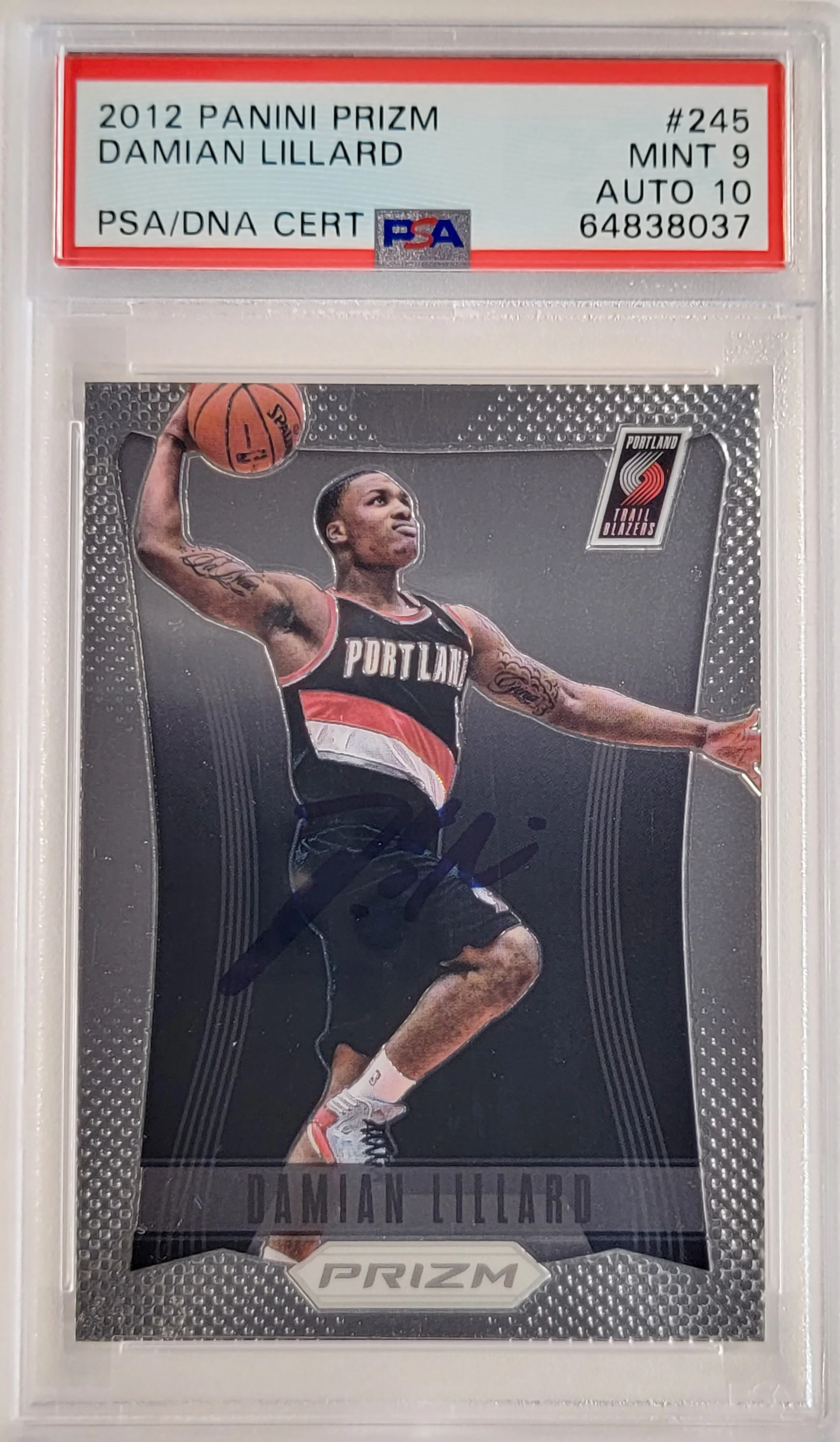 Damian Lillard Autographed 2012-13 Panini Prizm Rookie Card #245 Portland Trail Blazers PSA 9 Auto Grade Gem Mint 10 On Card PSA/DNA #64838037 - Image 2