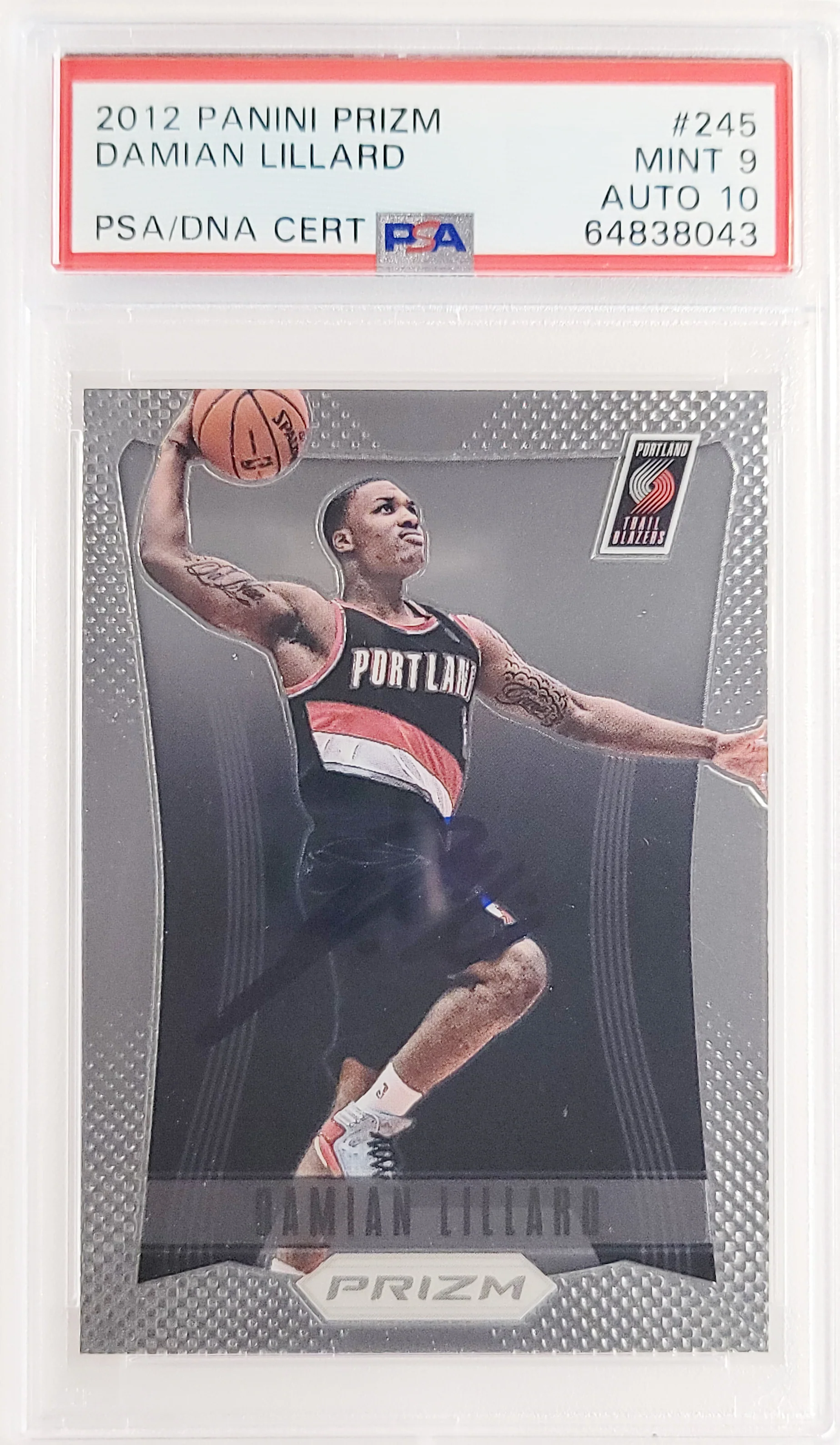 Damian Lillard Autographed 2012-13 Panini Prizm Rookie Card #245 Portland Trail Blazers PSA 9 Auto Grade Gem Mint 10 On Card PSA/DNA #64838043 - Image 2