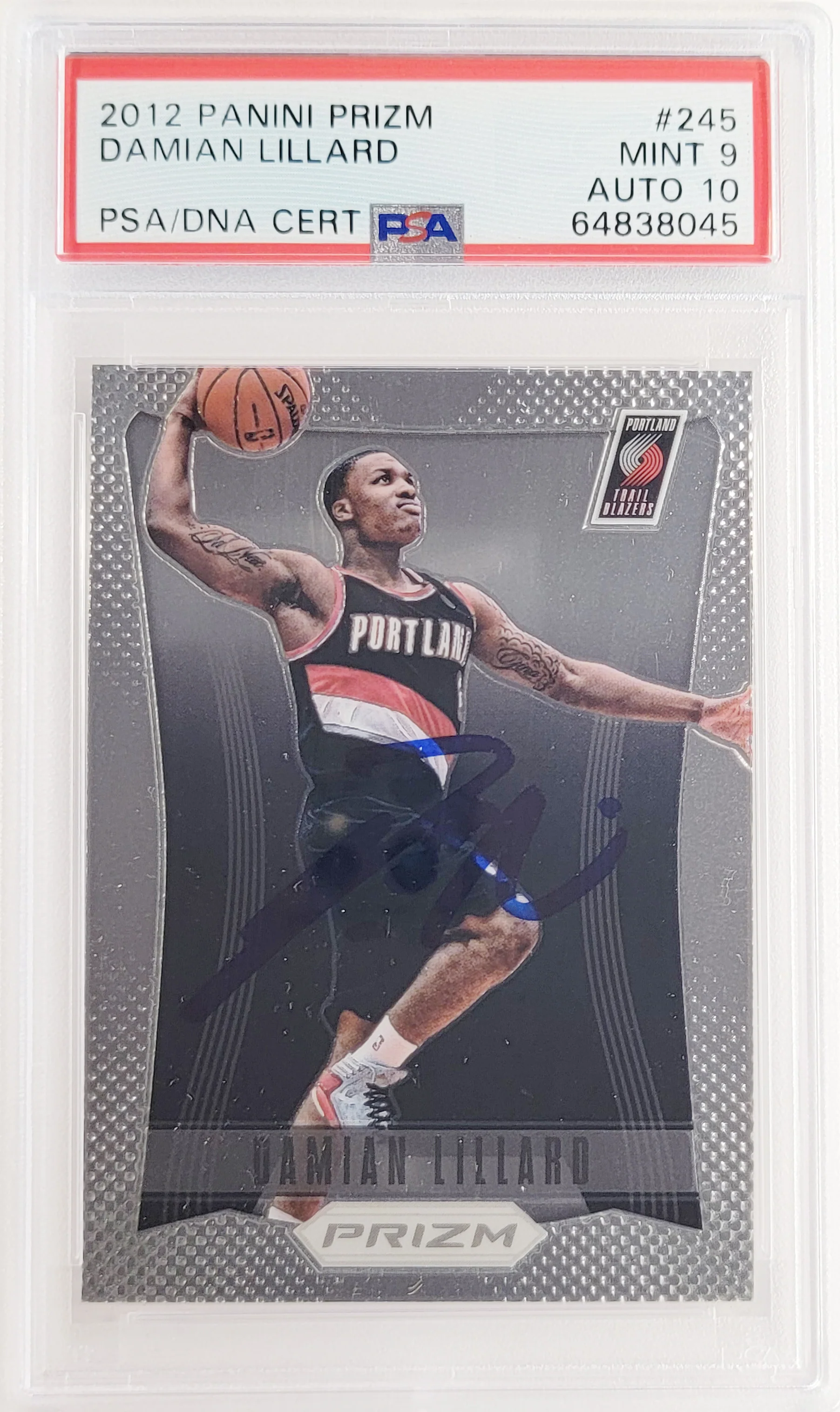 Damian Lillard Autographed 2012-13 Panini Prizm Rookie Card #245 Portland Trail Blazers PSA 9 Auto Grade Gem Mint 10 On Card PSA/DNA #64838045 - Image 2