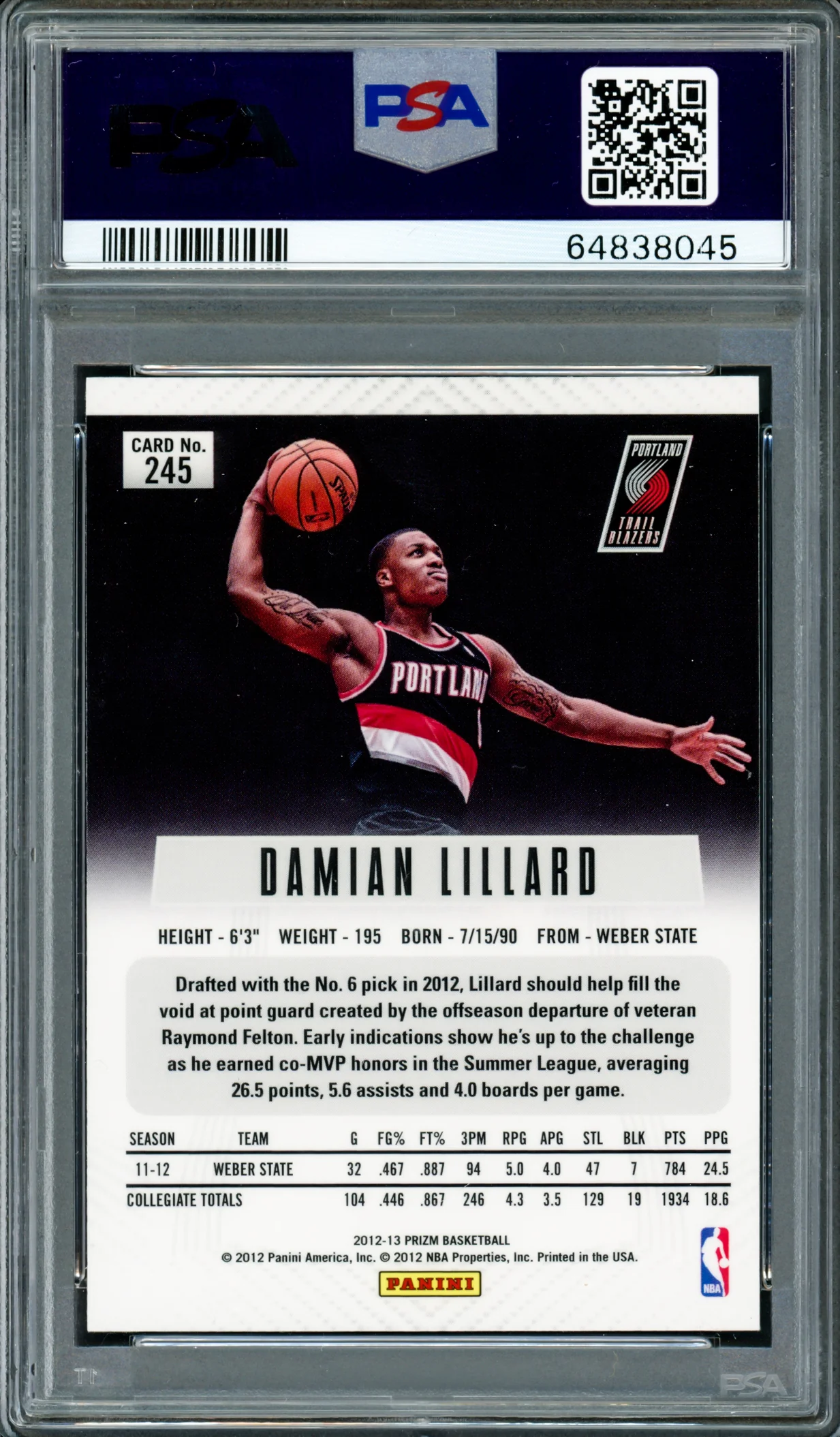 Damian Lillard Autographed 2012-13 Panini Prizm Rookie Card #245 Portland Trail Blazers PSA 9 Auto Grade Gem Mint 10 On Card PSA/DNA #64838045 - Image 4