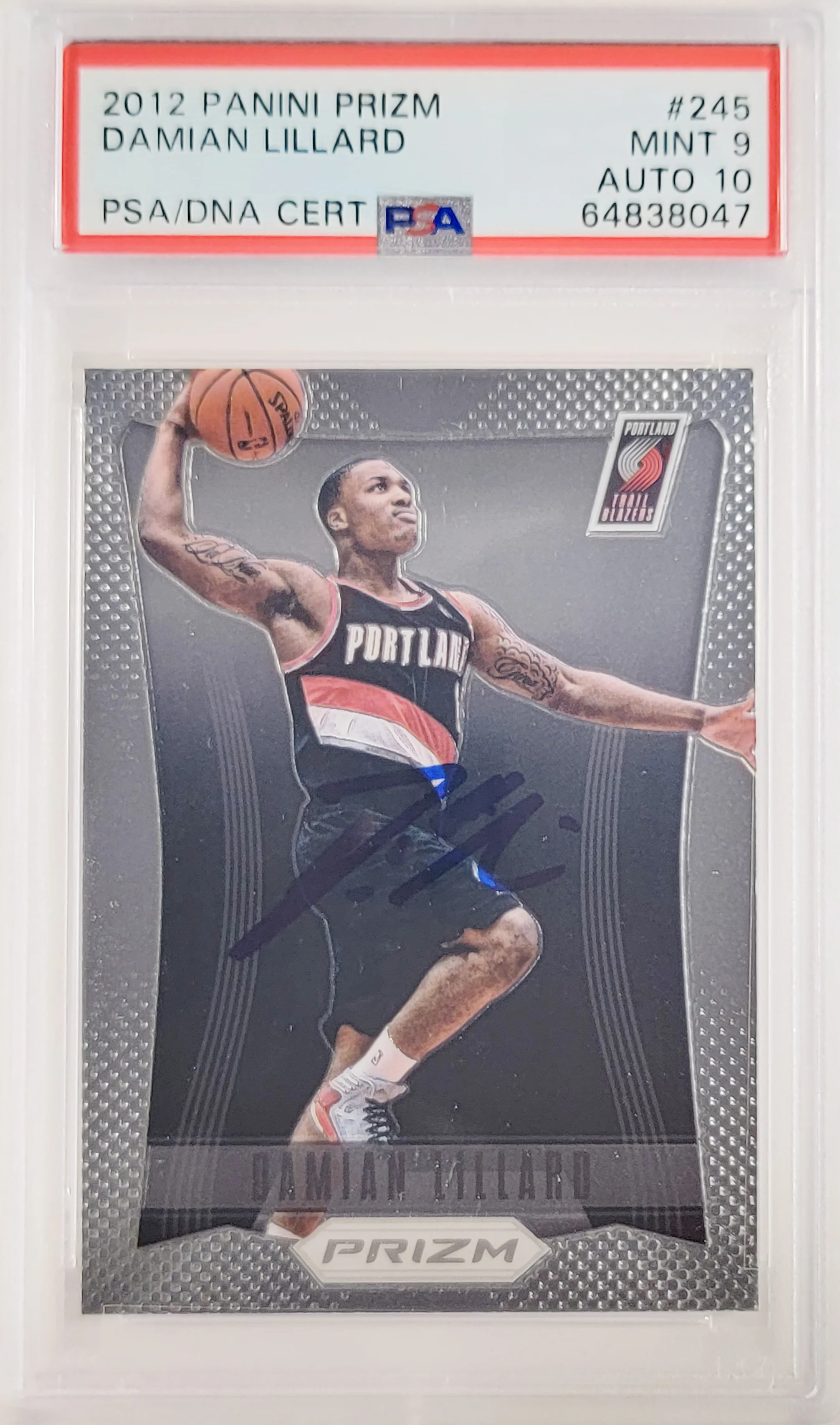 Damian Lillard Autographed 2012-13 Panini Prizm Rookie Card #245 Portland Trail Blazers PSA 9 Auto Grade Gem Mint 10 On Card PSA/DNA #64838047 - Image 2