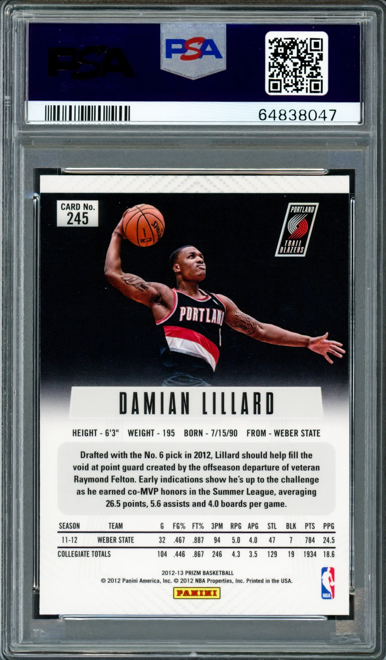 Damian Lillard Autographed 2012-13 Panini Prizm Rookie Card #245 Portland Trail Blazers PSA 9 Auto Grade Gem Mint 10 On Card PSA/DNA #64838047 - Image 4