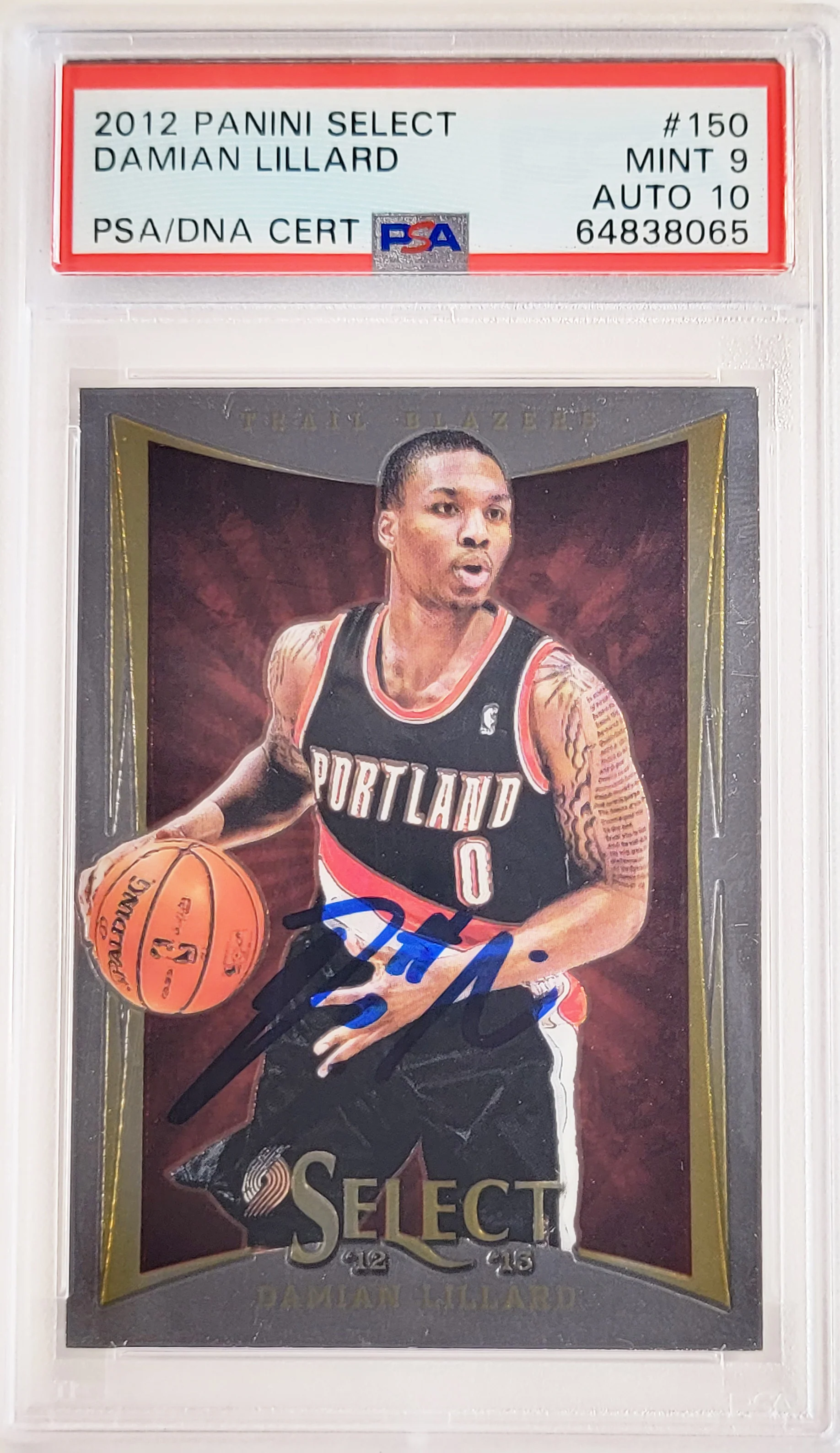 Damian Lillard Autographed 2012-13 Panini Select Rookie Card #150 Portland Trail Blazers PSA 9 Auto Grade Gem Mint 10 On Card PSA/DNA #64838065 - Image 2