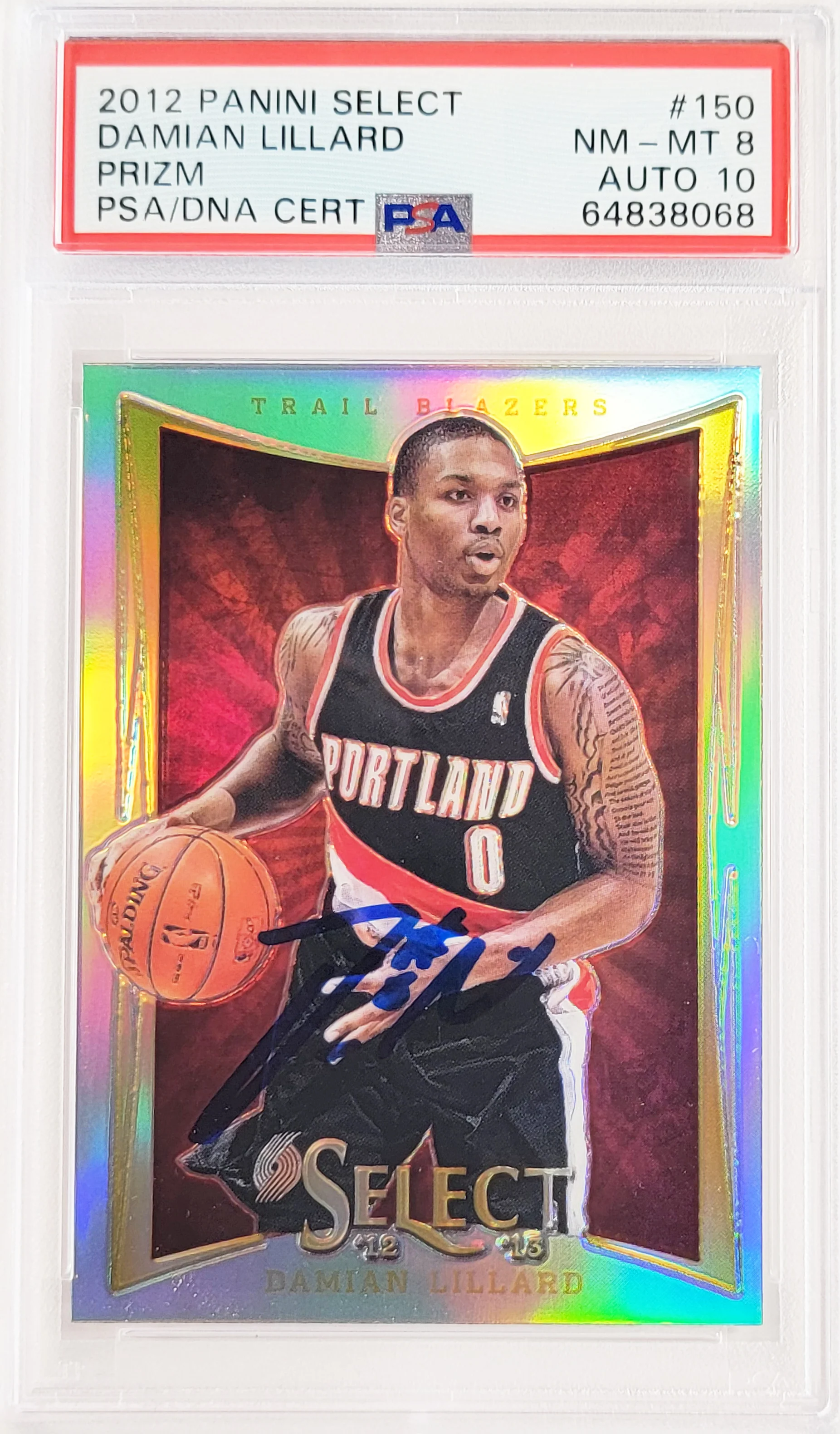 Damian Lillard Autographed 2012-13 Panini Select Silver Prizm Rookie Card #150 Portland Trail Blazers PSA 8 Auto Grade Gem Mint 10 On Card PSA/DNA #64838068 - Image 2