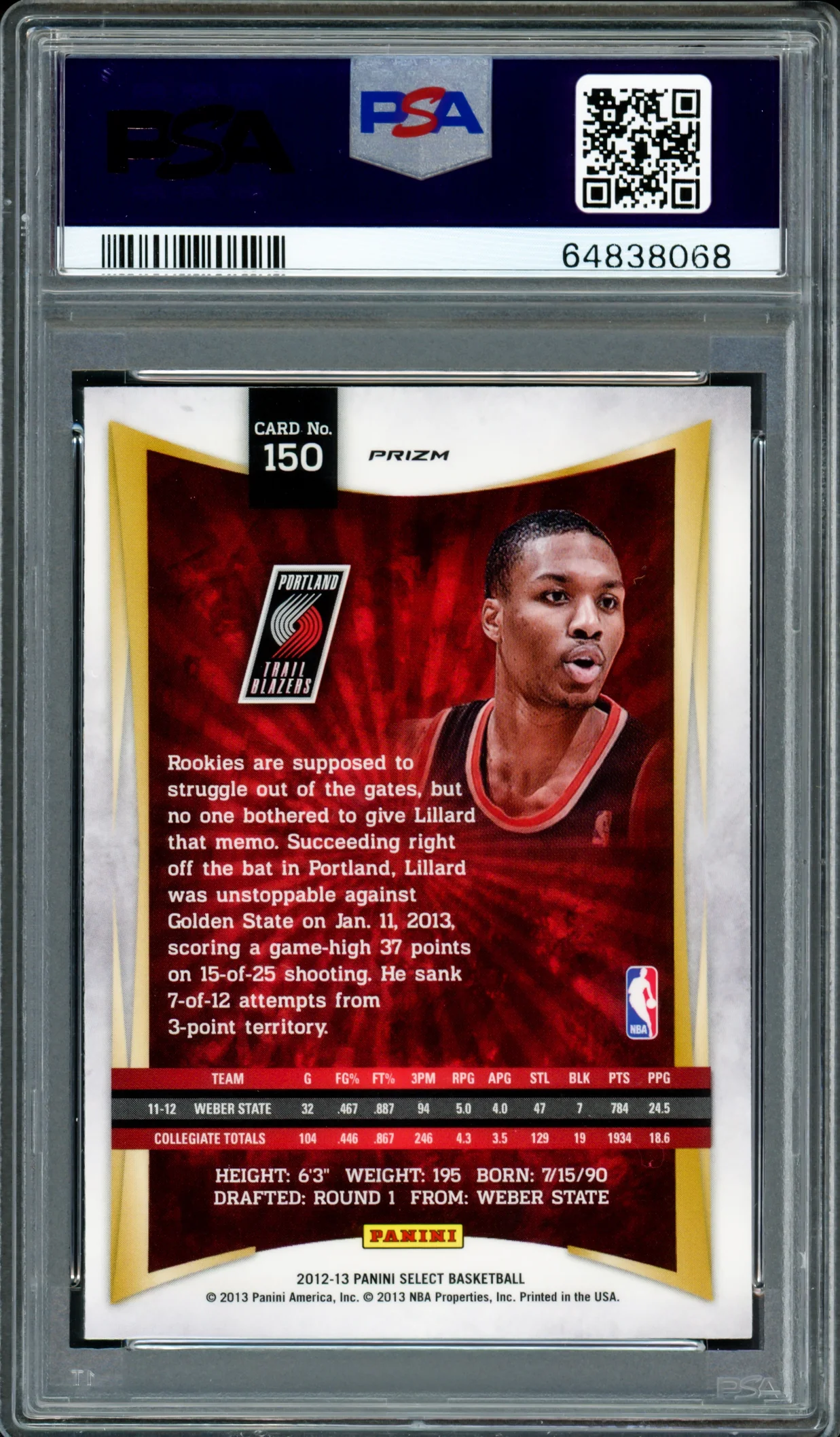 Damian Lillard Autographed 2012-13 Panini Select Silver Prizm Rookie Card #150 Portland Trail Blazers PSA 8 Auto Grade Gem Mint 10 On Card PSA/DNA #64838068 - Image 4