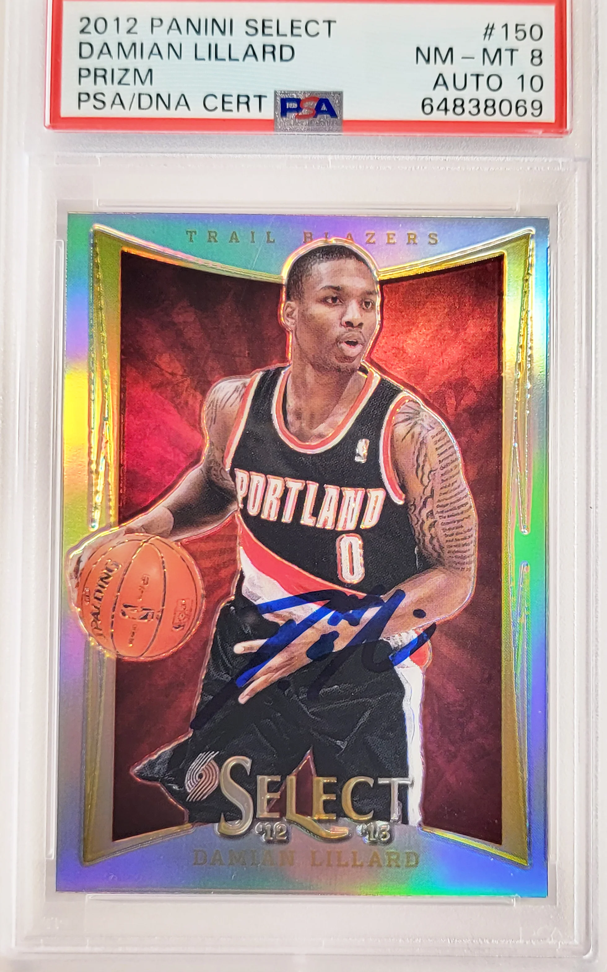 Damian Lillard Autographed 2012-13 Panini Select Silver Prizm Rookie Card #150 Portland Trail Blazers PSA 8 Auto Grade Gem Mint 10 On Card PSA/DNA #64838069 - Image 2