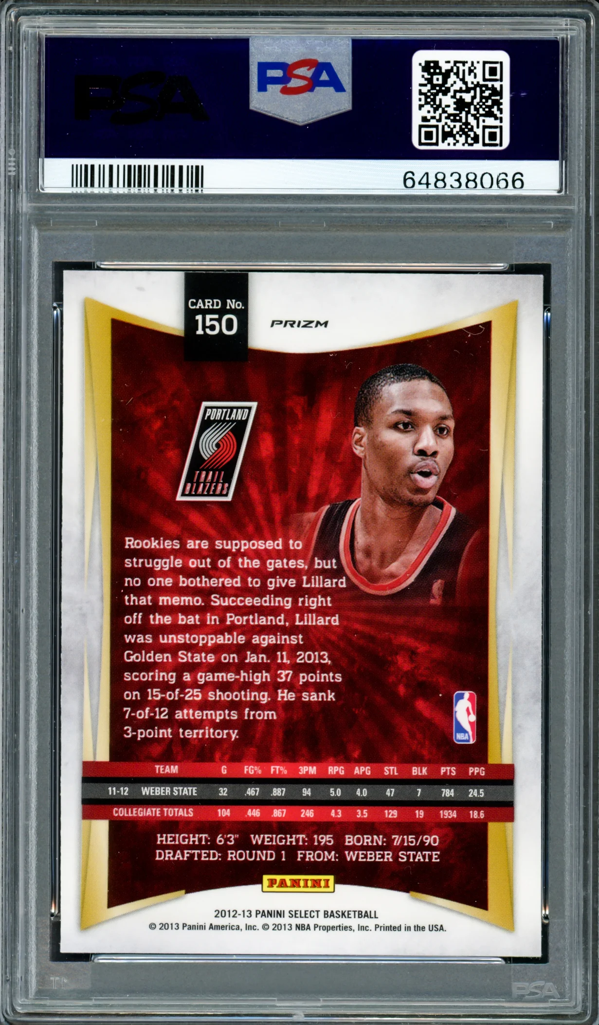Damian Lillard Autographed 2012-13 Panini Select Silver Prizm Rookie Card #150 Portland Trail Blazers PSA 9 Auto Grade Gem Mint 10 On Card Highest Graded PSA/DNA #64838066 - Image 4