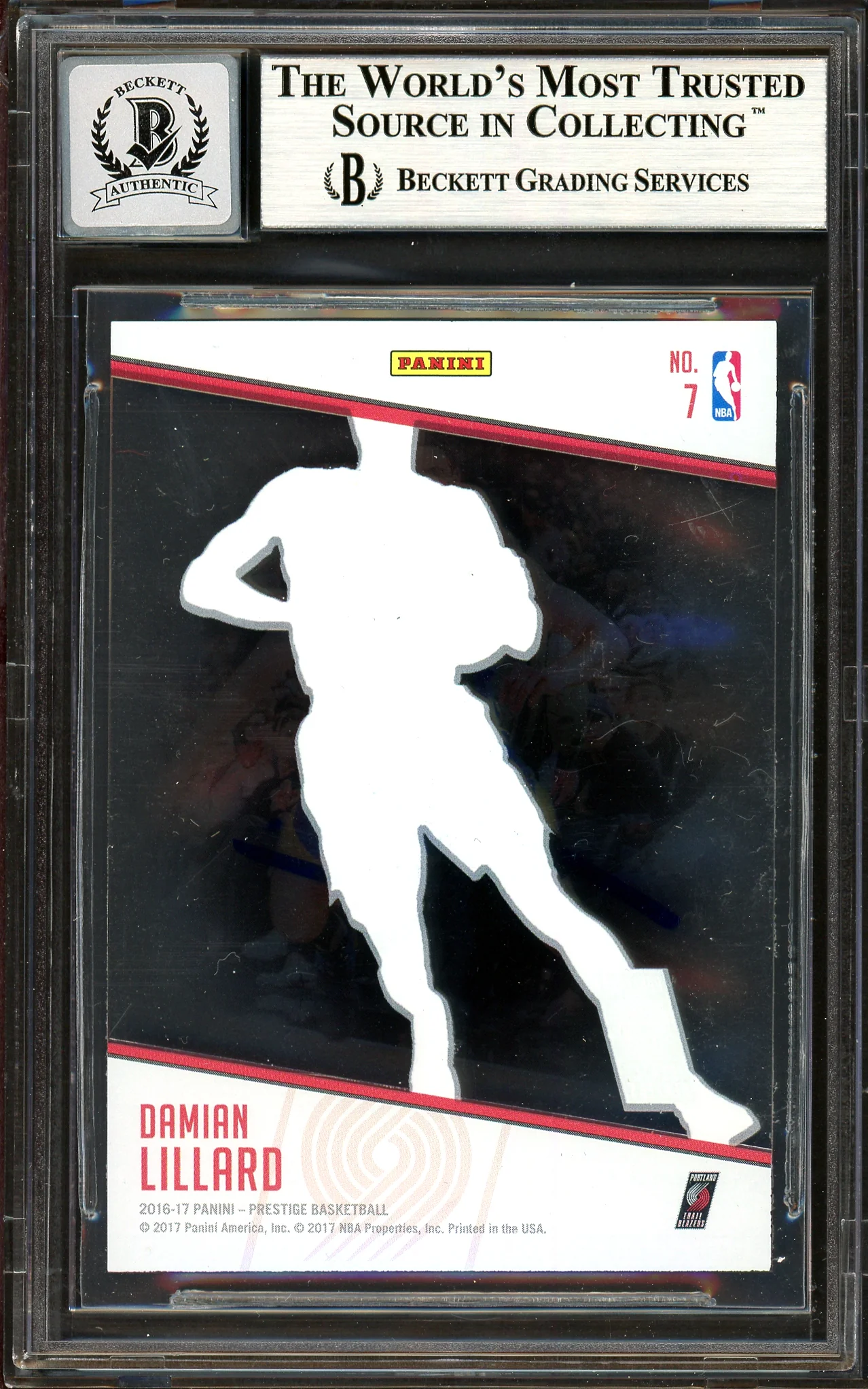 Damian Lillard Autographed 2016-17 Panini Prestige Card #7 Portland Trail Blazers Auto Grade Gem Mint 10 Beckett BAS #13605653 - Image 2