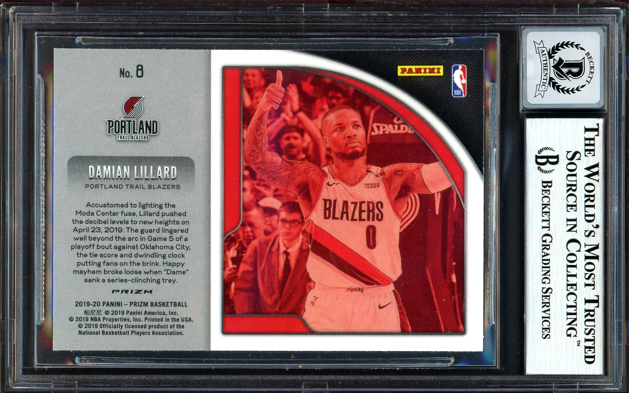 Damian Lillard Autographed 2019-20 Panini Prizm Get Hyped Card #8 Portland Trail Blazers Auto Grade Gem Mint 10 Beckett BAS #13605640 - Image 2