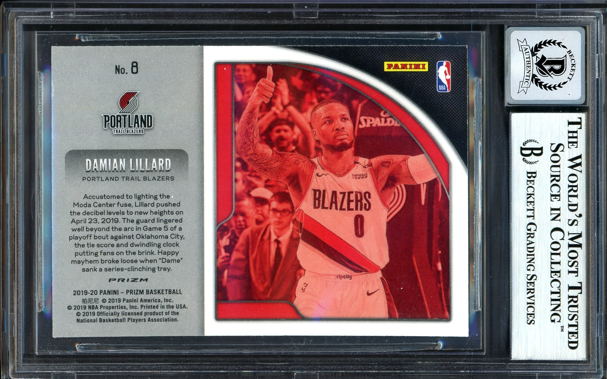 Damian Lillard Autographed 2019-20 Panini Prizm Get Hyped Green Card #8 Portland Trail Blazers Auto Grade Gem Mint 10 Beckett BAS #13605645 - Image 2