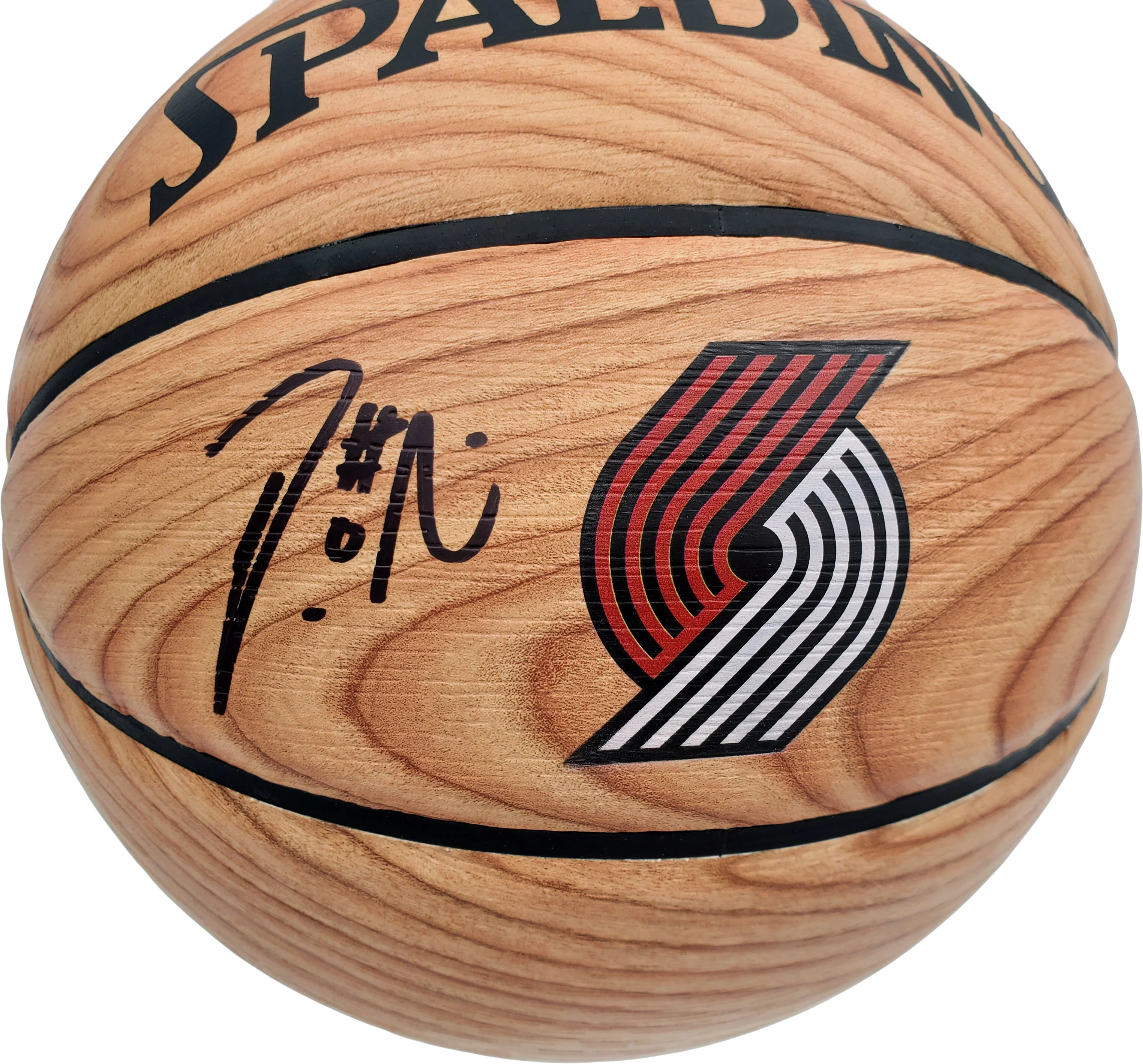Damian Lillard Autographed Official Spalding Portland Trail Blazers Wood Logo Basketball Beckett BAS Stock #195277 - Image 2