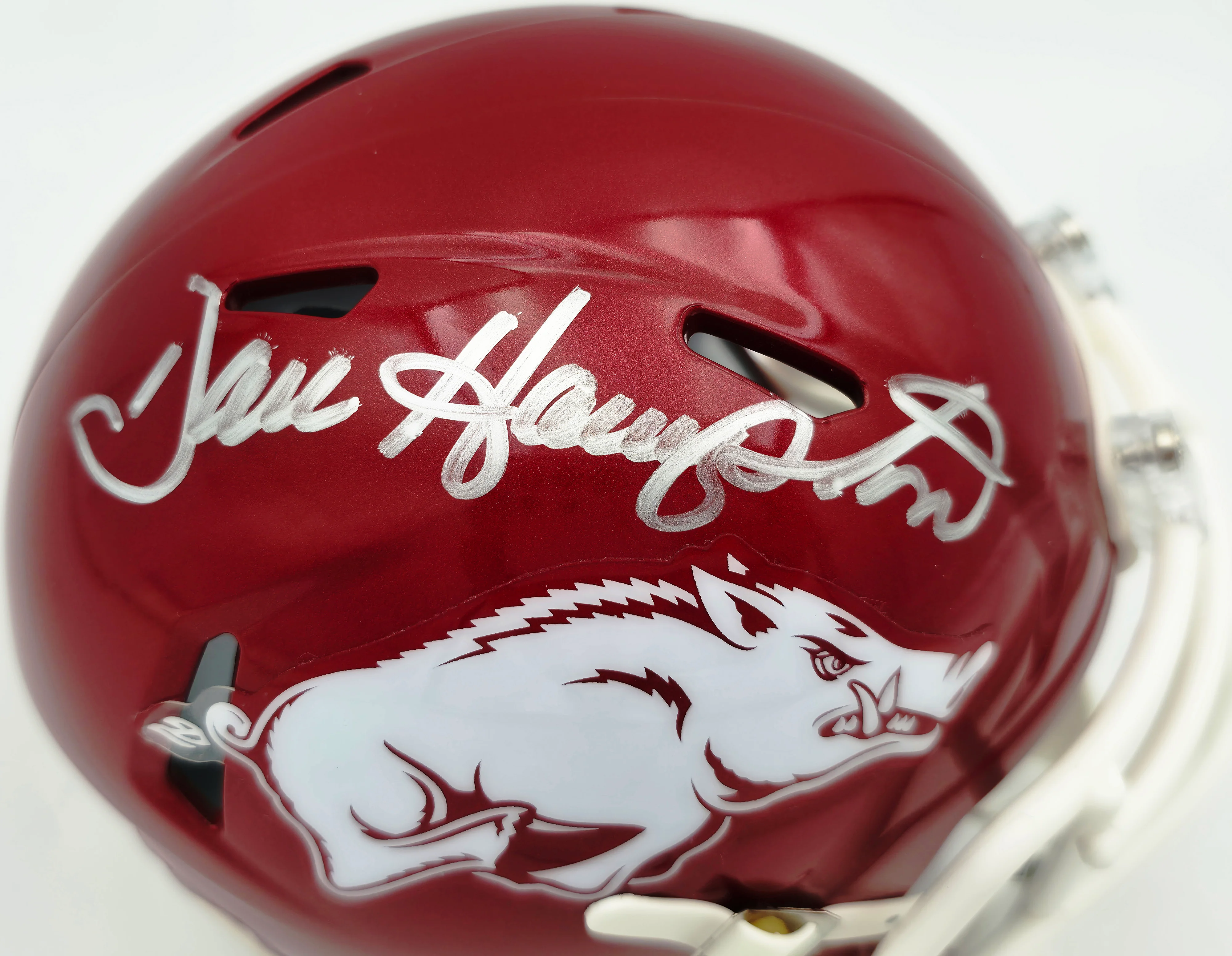 Dan Hampton Autographed Arkansas Razorbacks Red Speed Mini Helmet Beckett BAS Witness Stock #261960 - Image 2
