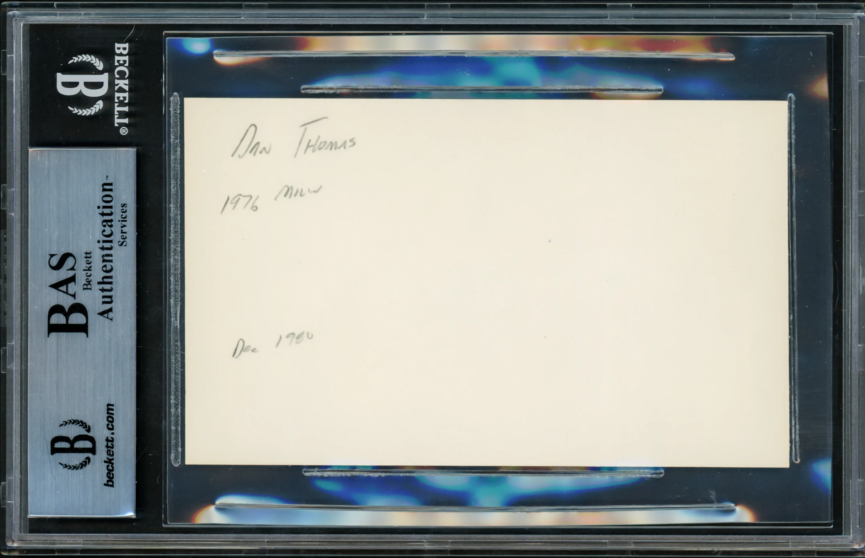 Dan Thomas Autographed 3x5 Index Card Milwaukee Brewers Beckett BAS #14297214 - Image 2