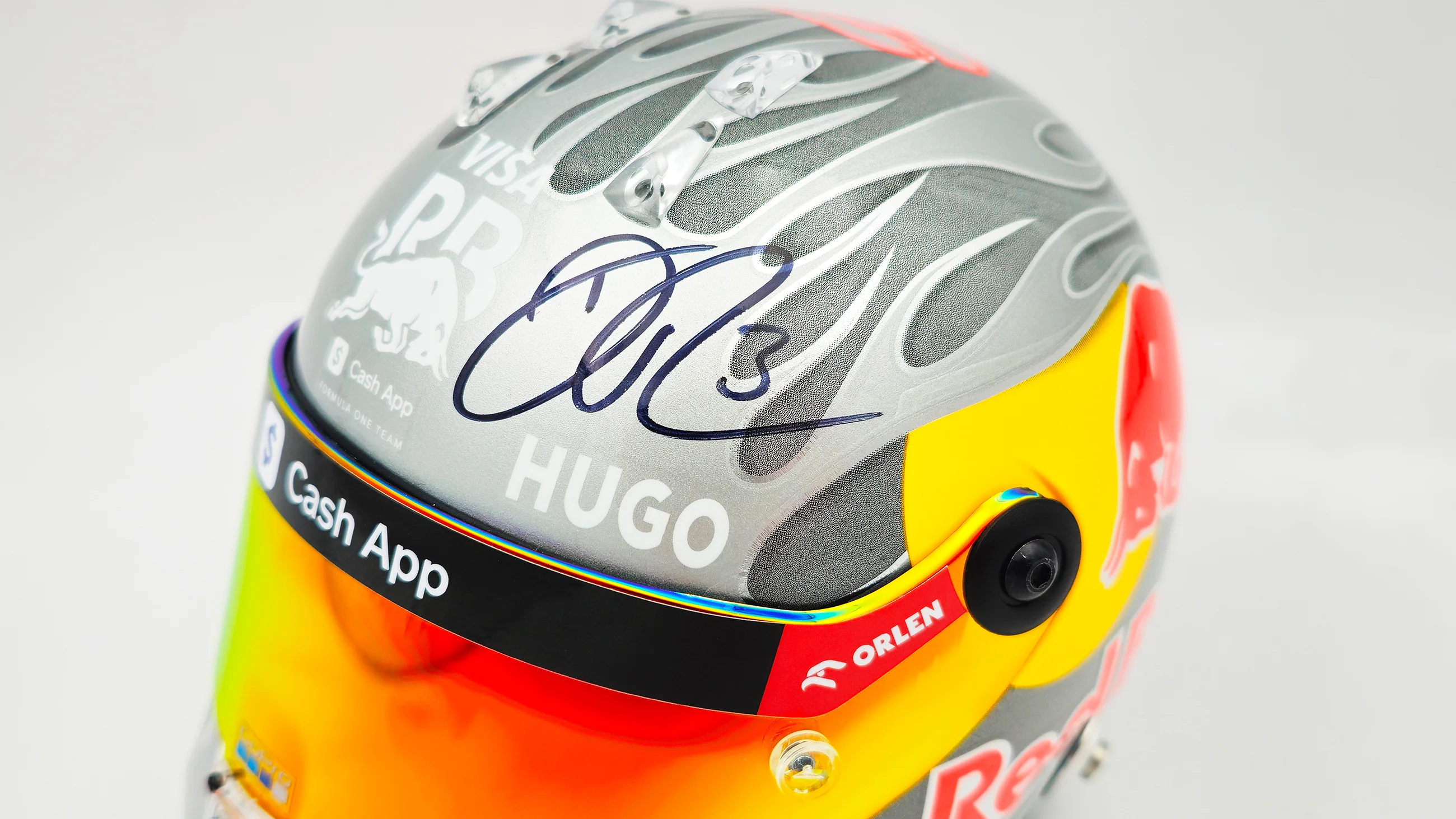 Daniel Ricciardo Autographed Red Bull Racing Silver Authentic Mini Helmet Beckett BAS QR #BR45034 - Image 2