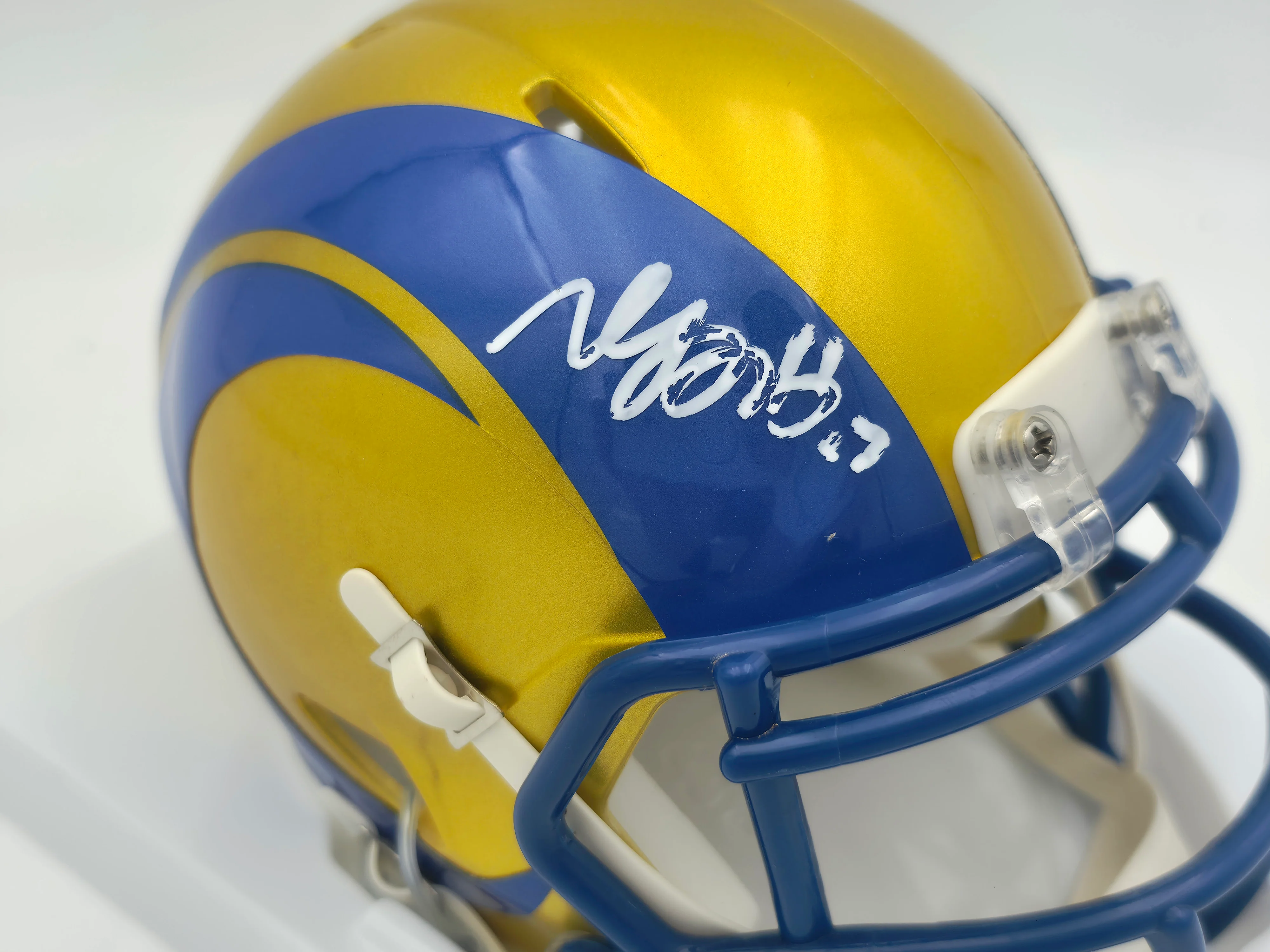 Davante Adams Autographed Los Angeles Rams Flash Yellow Speed Mini Helmet (Smudged) Beckett BAS Witness #4W061367 - Image 2