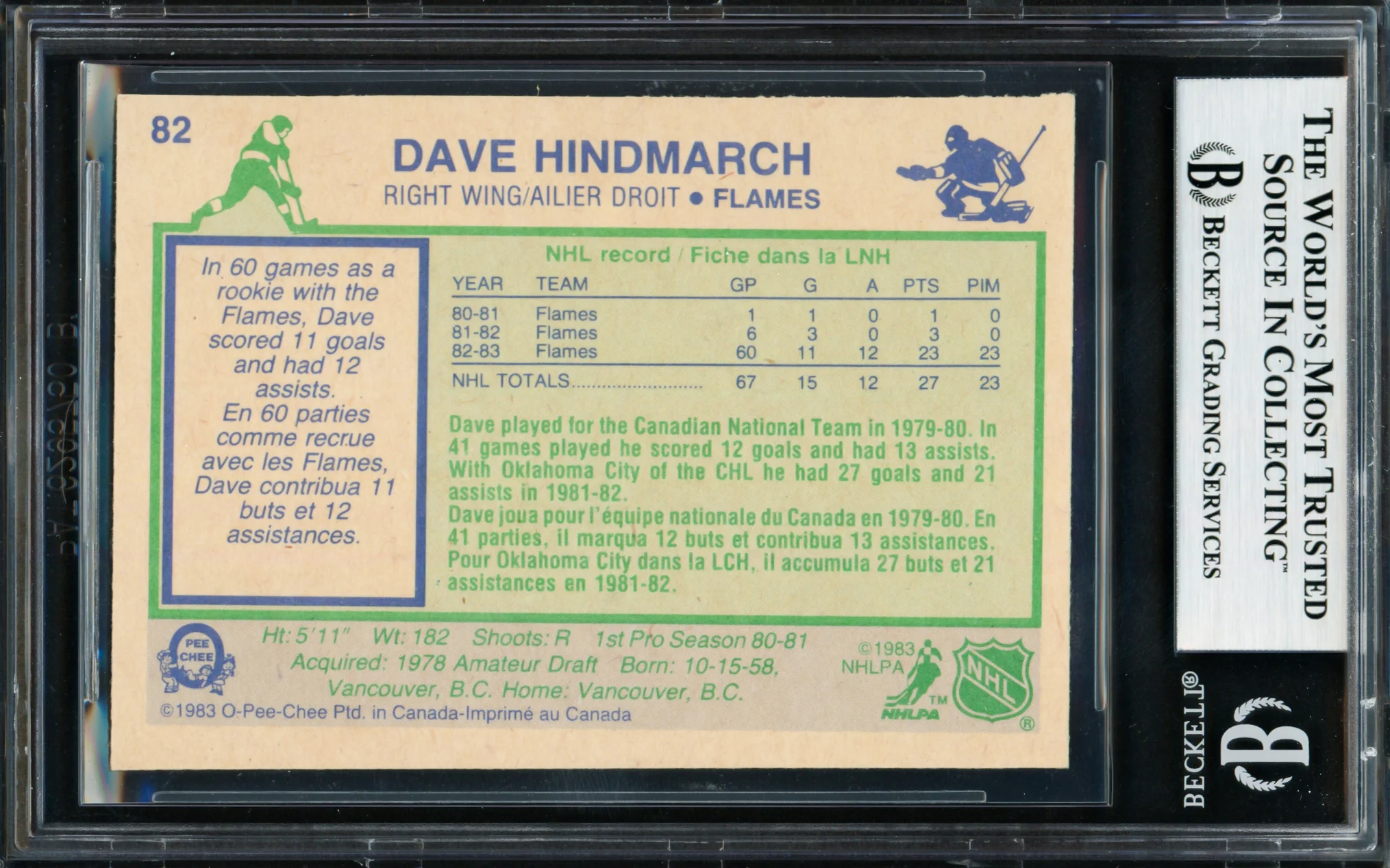 Dave Hindmarch Autographed 1983-84 O Pee Chee Card #82 Calgary Flames Beckett BAS #18283452 - Image 2