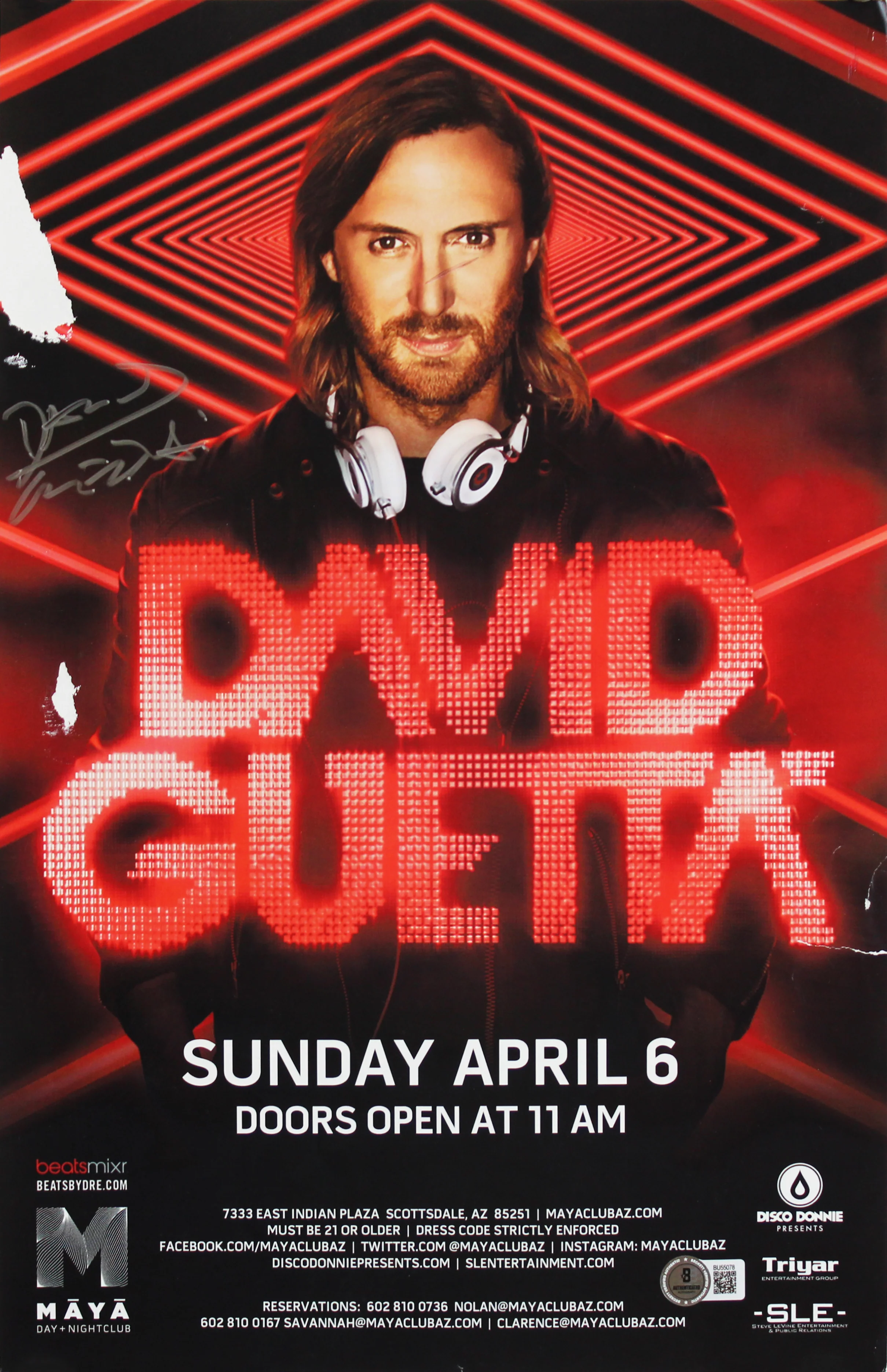 David Guetta Authentic Signed Maya Day & Nightclub 11x17 Poster BAS #BU55078 - Image 2
