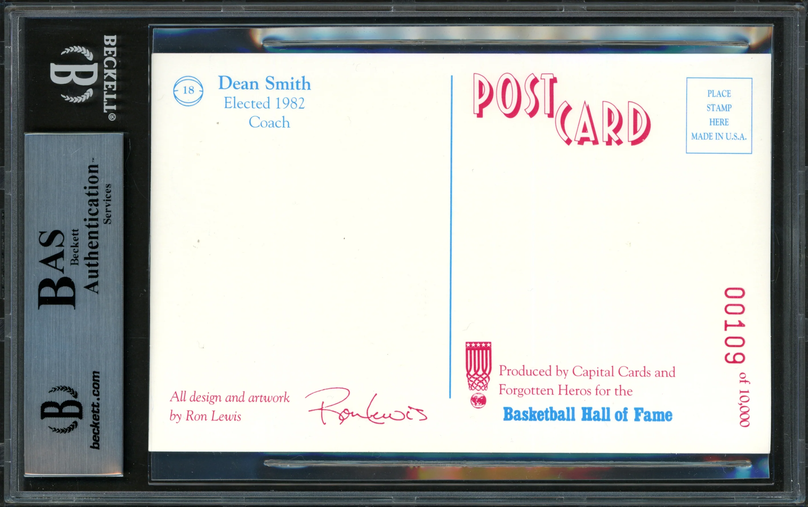 Dean Smith Autographed 1992-93 Capital Cards 3.25x5.5 Postcard #18 North Carolina Beckett BAS #14066958 - Image 2